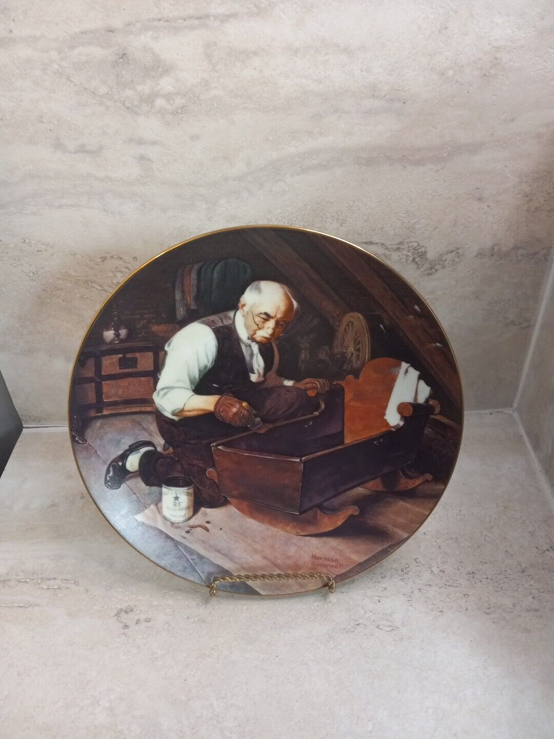 Vintage Norman Rockwell  “Grandpa’s Gift” Collector Plate - 1987 with stand 