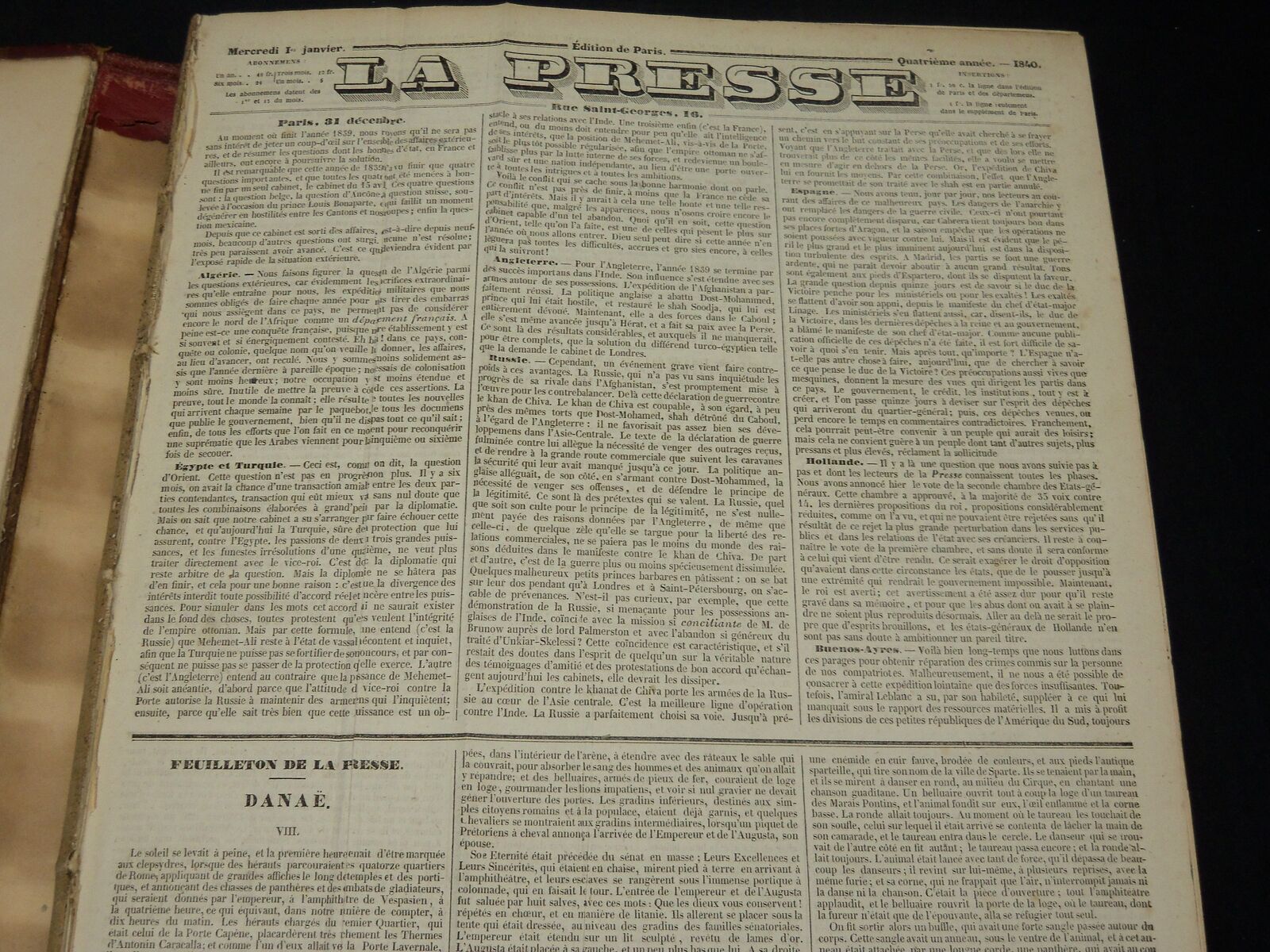 1840 JANUARY-JUNE LA PRESSE FRENCH NEWSPAPER BOUND VOLUME - SCIENCE - KD 1279G