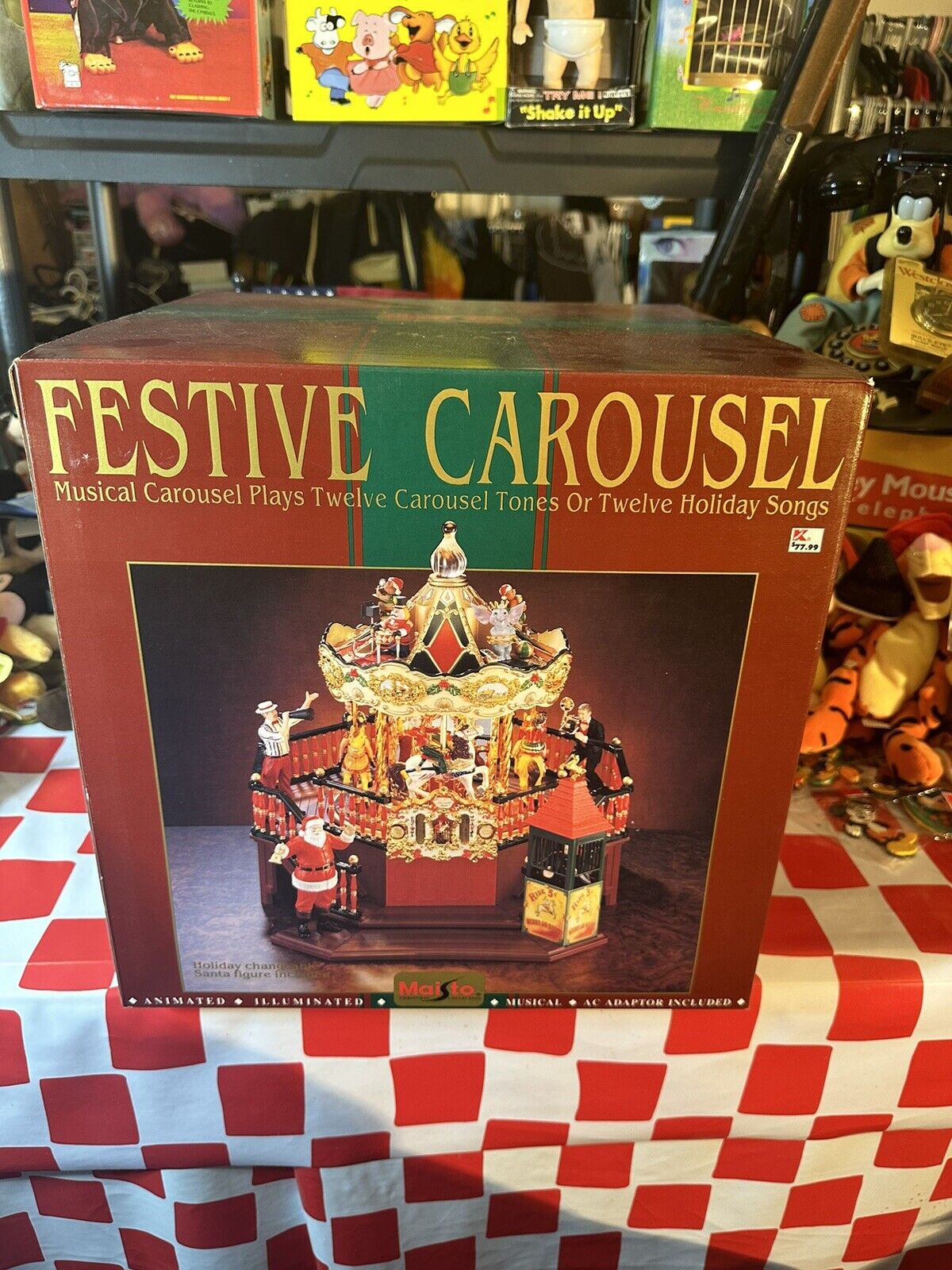 1996 Maisto Festive Carousel w/ Santa Figure. NEW In Box Lights And Plays Songs