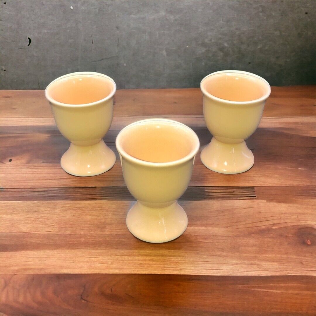 Set of Three Yellow Ceramic Egg Cups