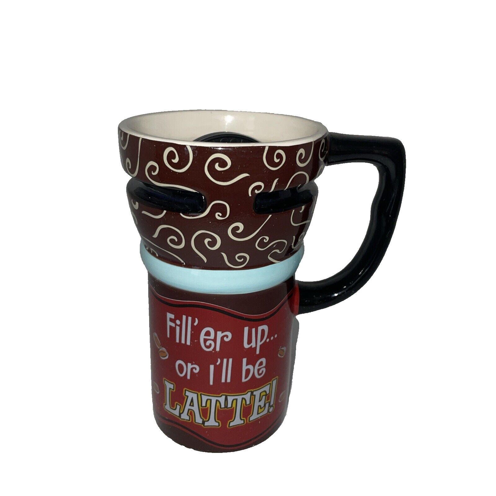 “FILL\'ER UP OR I WILL BE LATE” COFFEE OR HOT TEA w/LID  CERAMIC MUG