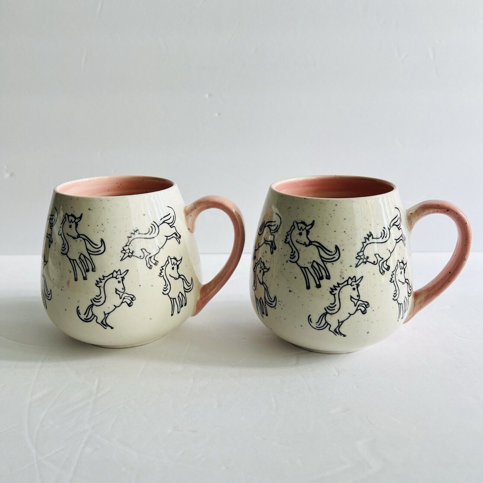 Meritage Speckled 2 Coffee Mug/Tea Unicorn Horse Pink Interior and Handle READ