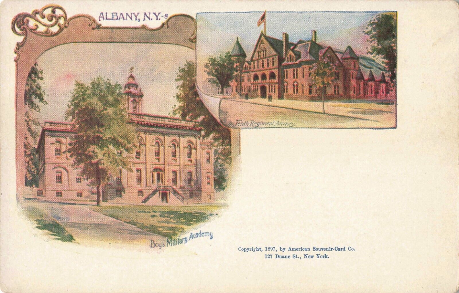 Postcard American Souvenir Card Boys Military Academy Albany NY New York c1897