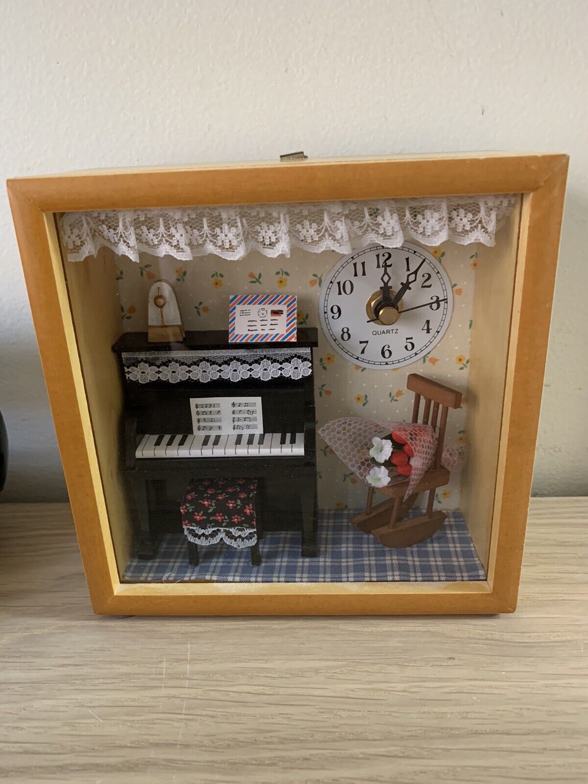 Vintage Piano Portrait With Working Clock Inside