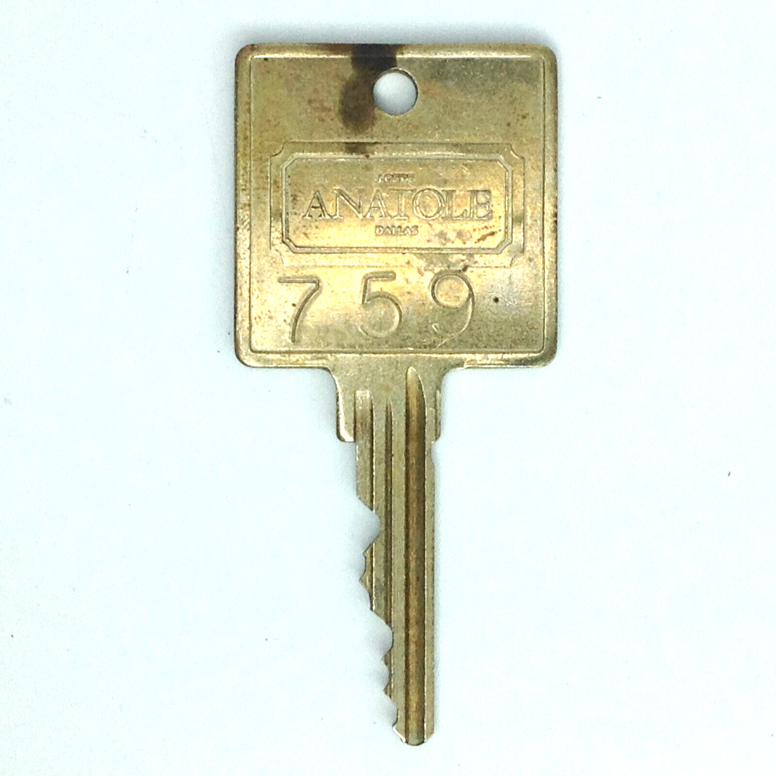 Vintage ANATOLE Dallas Brass Hotel Room Key #759 with Large Square Bow Loews