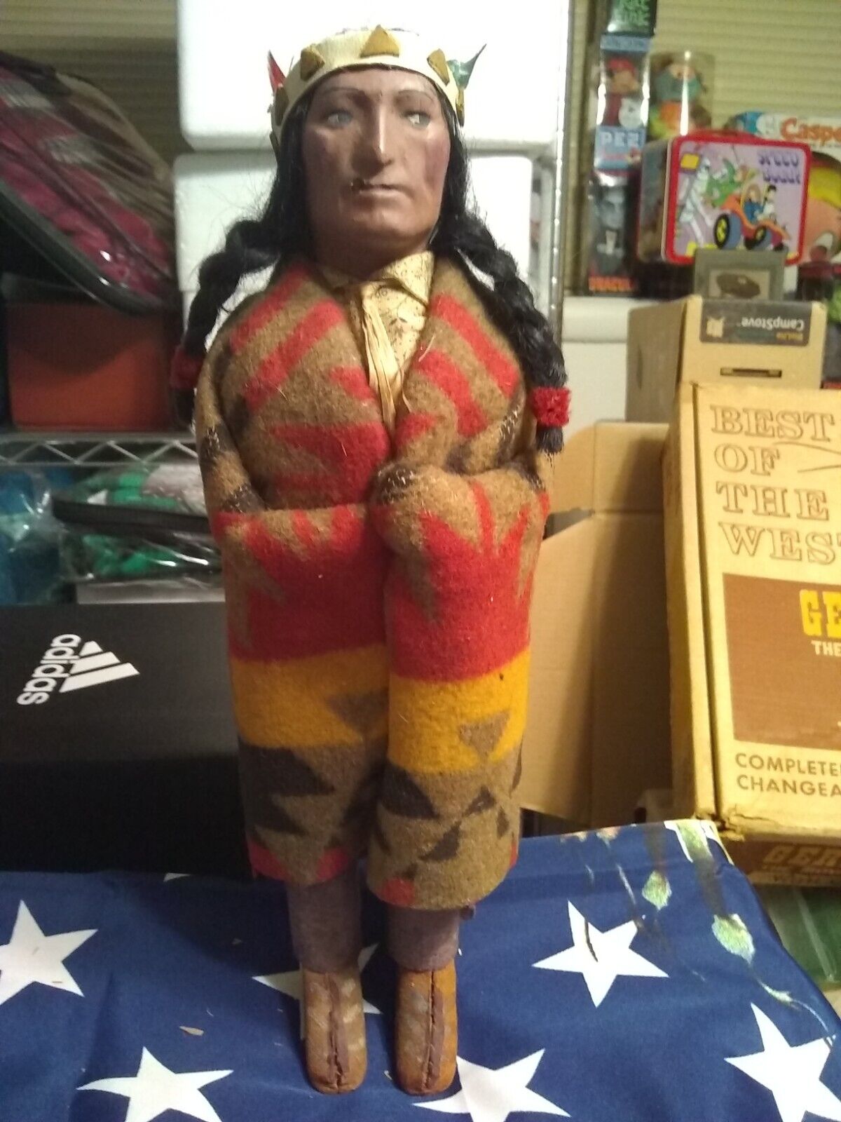 RARE 1920 Skookum Chief Smoker Left Glancing Native American Smoking Indian Doll