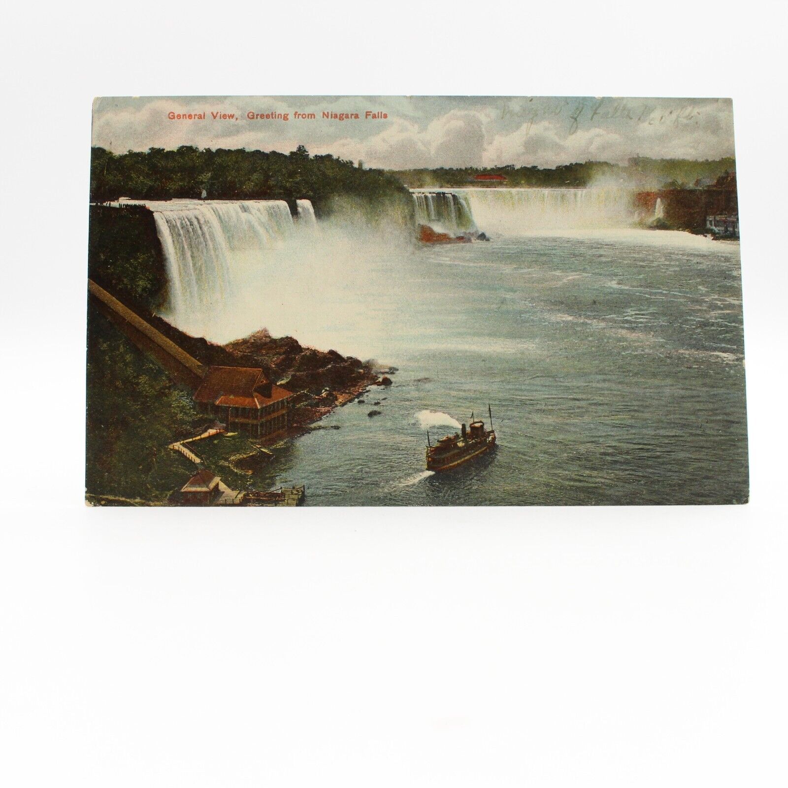 General View Bridge Niagara Falls New York NY Steam Boat Postcard Waterfall