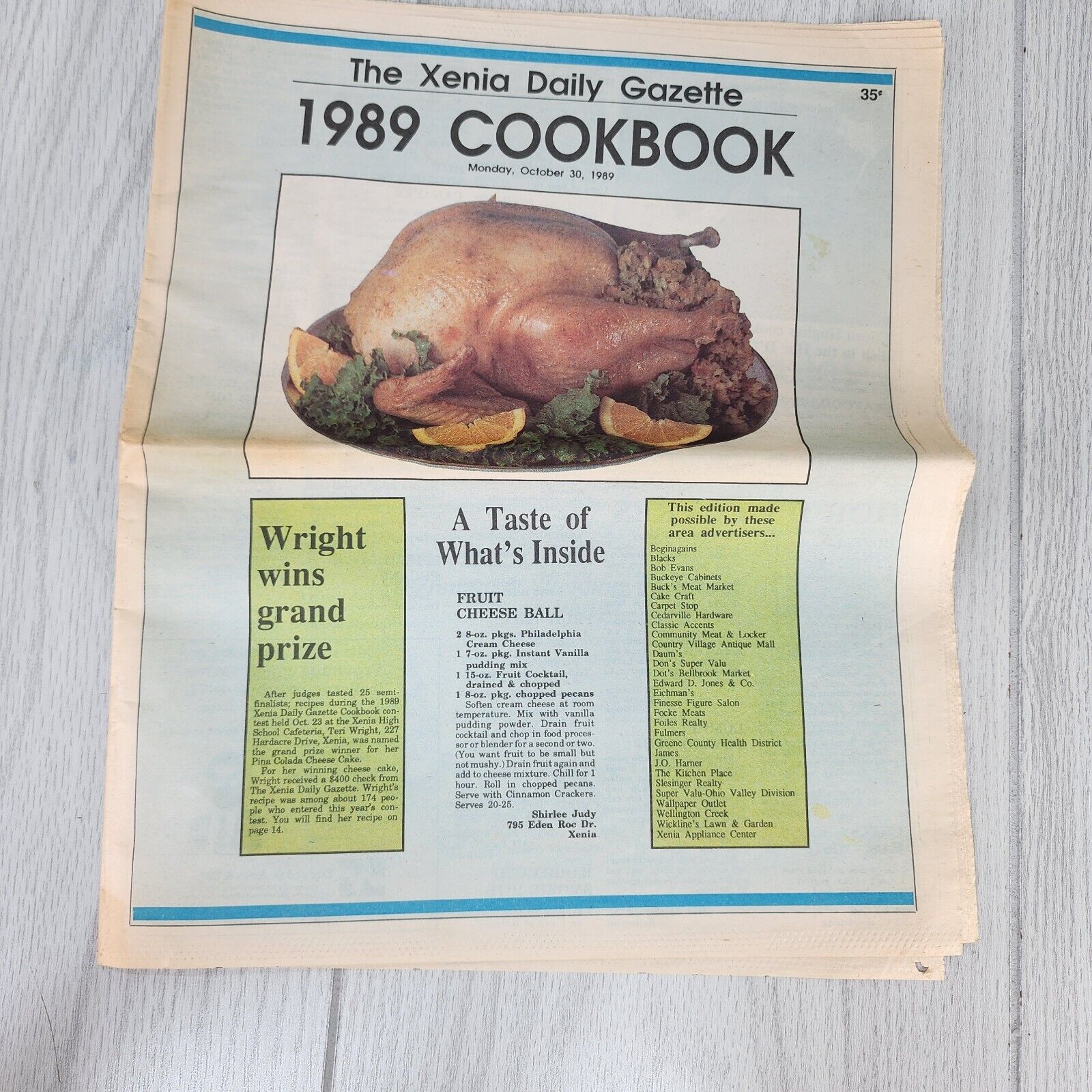 Xenia Daily Gazette Newspaper Cookbook Annual 1989 Recipes Ohio Desserts Meals