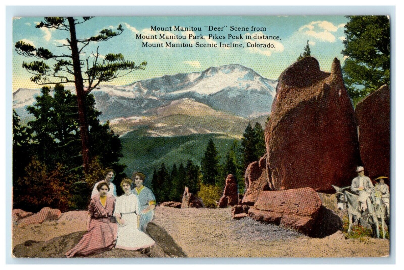 c1930's Mount Manitou Deer Scene From Mount Manitou Park Pike Peaks CO Postcard