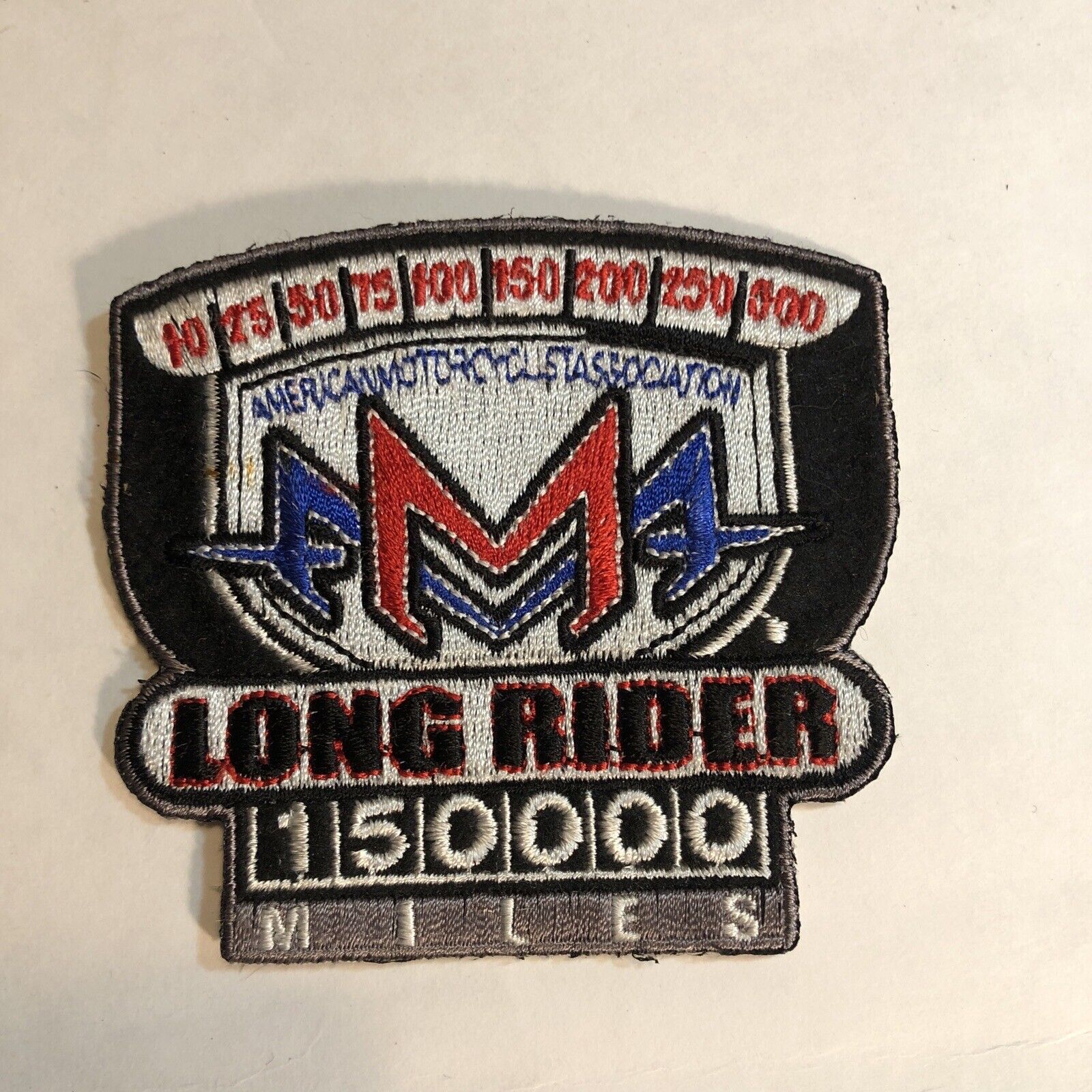 AMA American Motorcyclist Patch Long Rider 150,000 Miles 3 Inches by 3 1/4 NEW