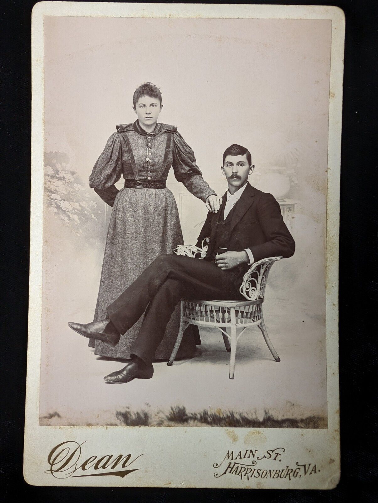 Antique Victorian Era Cabinet Card Couple 1890s Harrisonburg Virginia Dean