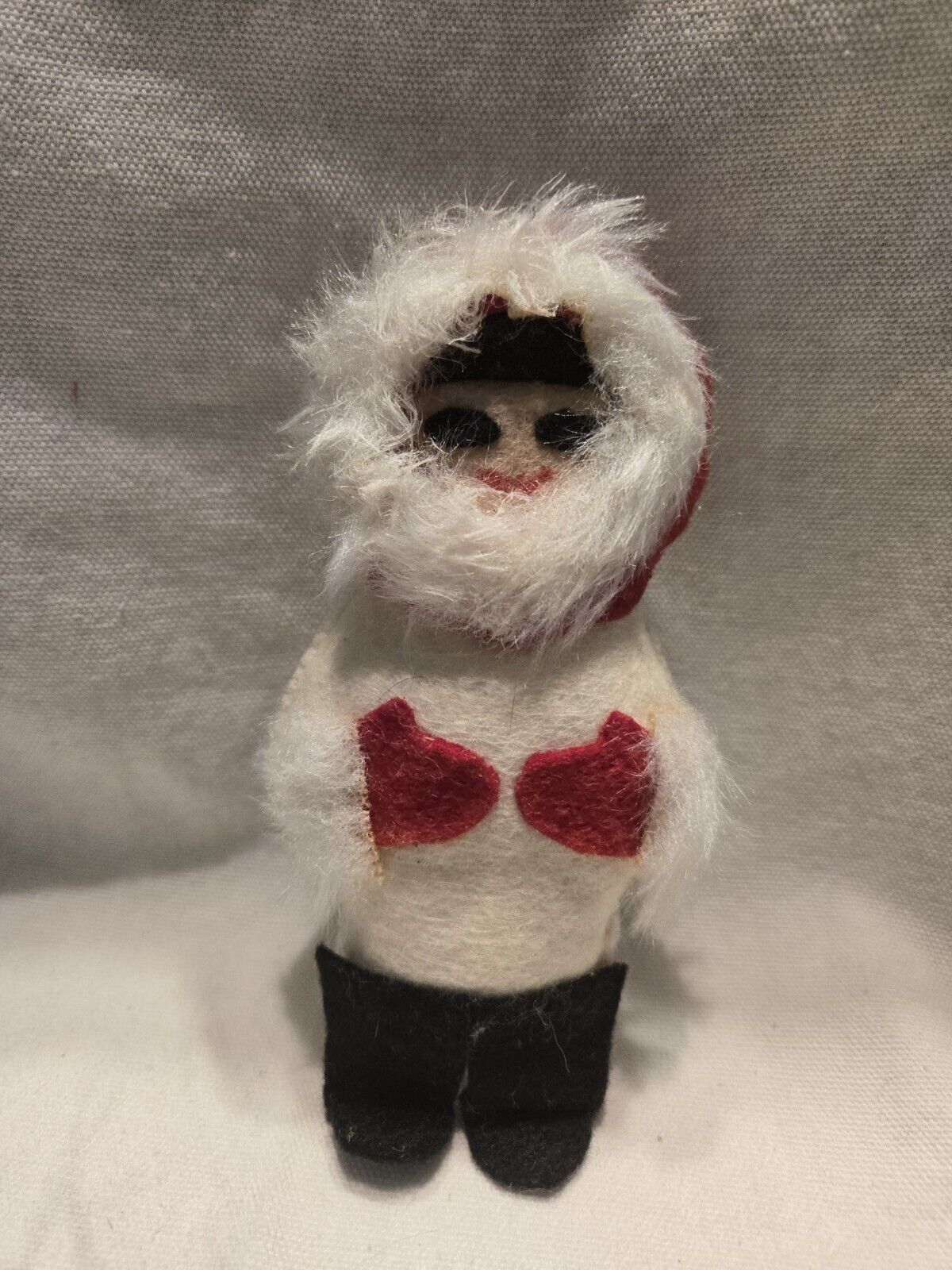 Vintage Handmade Eskimo w/Mittens, Snow Boots & Faux Fur Hat Felt Christmas Ornm