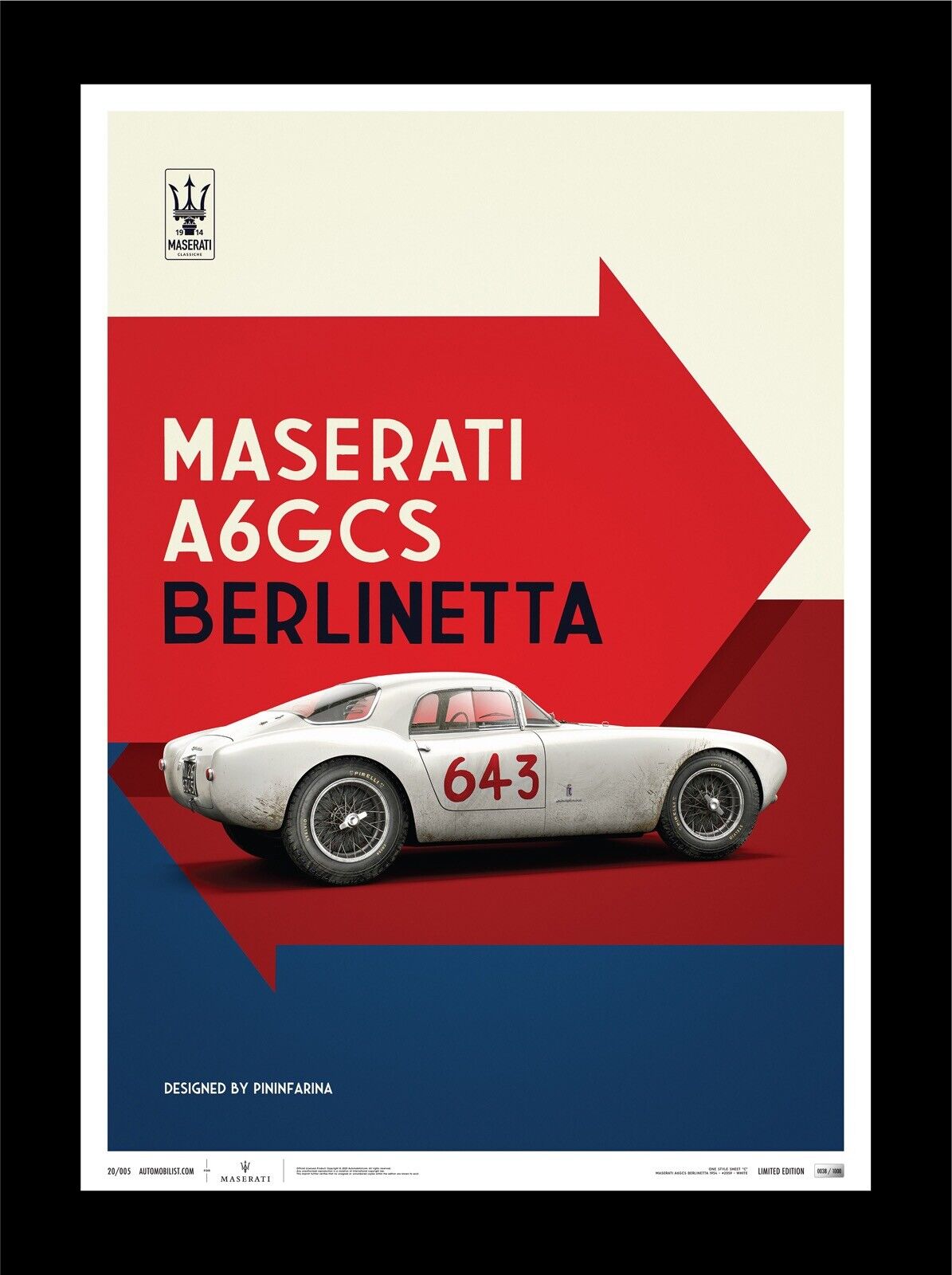1954 Maserati A6GCS White Berlinetta Art Print Poster Ltd Ed 1000