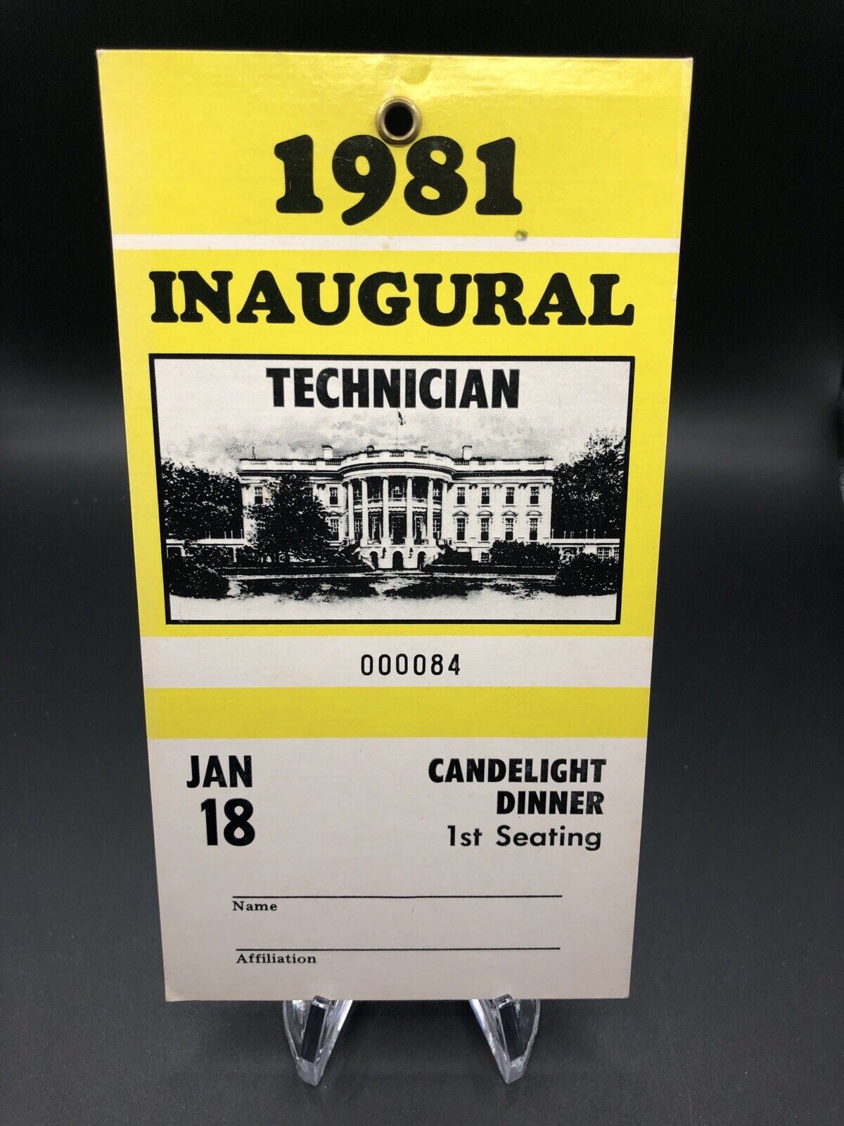 1981 President Reagan Inauguration Candlelight Dinner Tech Ticket Pass Jan. 18