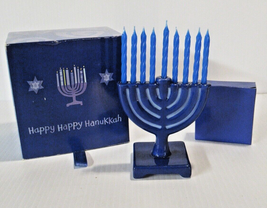 Hallmark Mini Ceramic Menorah w/ 46 Birthday Candles Hanukkah Judaica