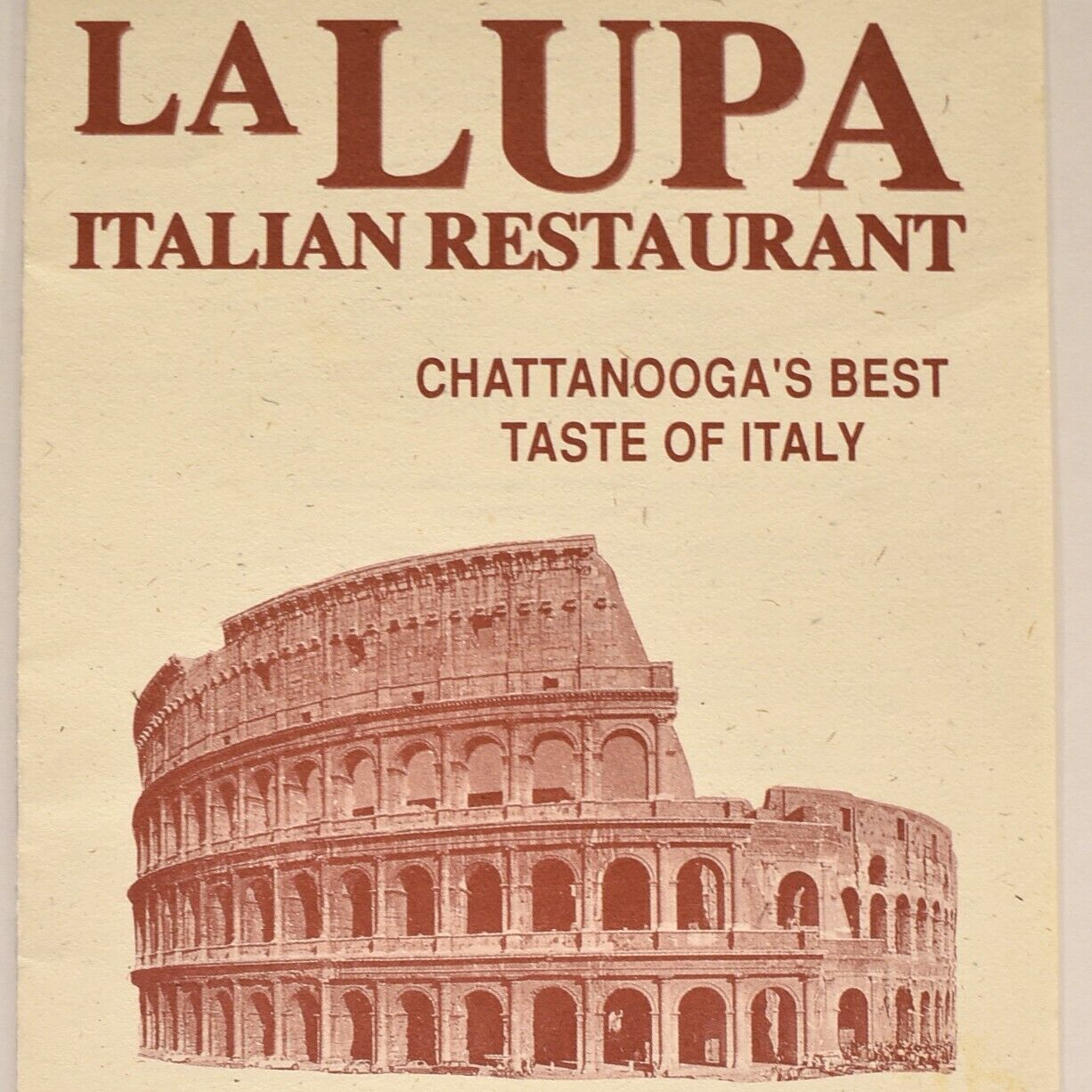 Vintage 1990s La Lupa Italian Restaurant Menu She-Wolf Chattanooga Tennessee