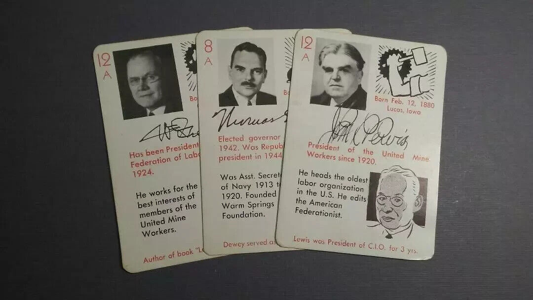 3 Very Nice Authentic 1945 Leister Autographs Game Card Lot - Labor & Politics