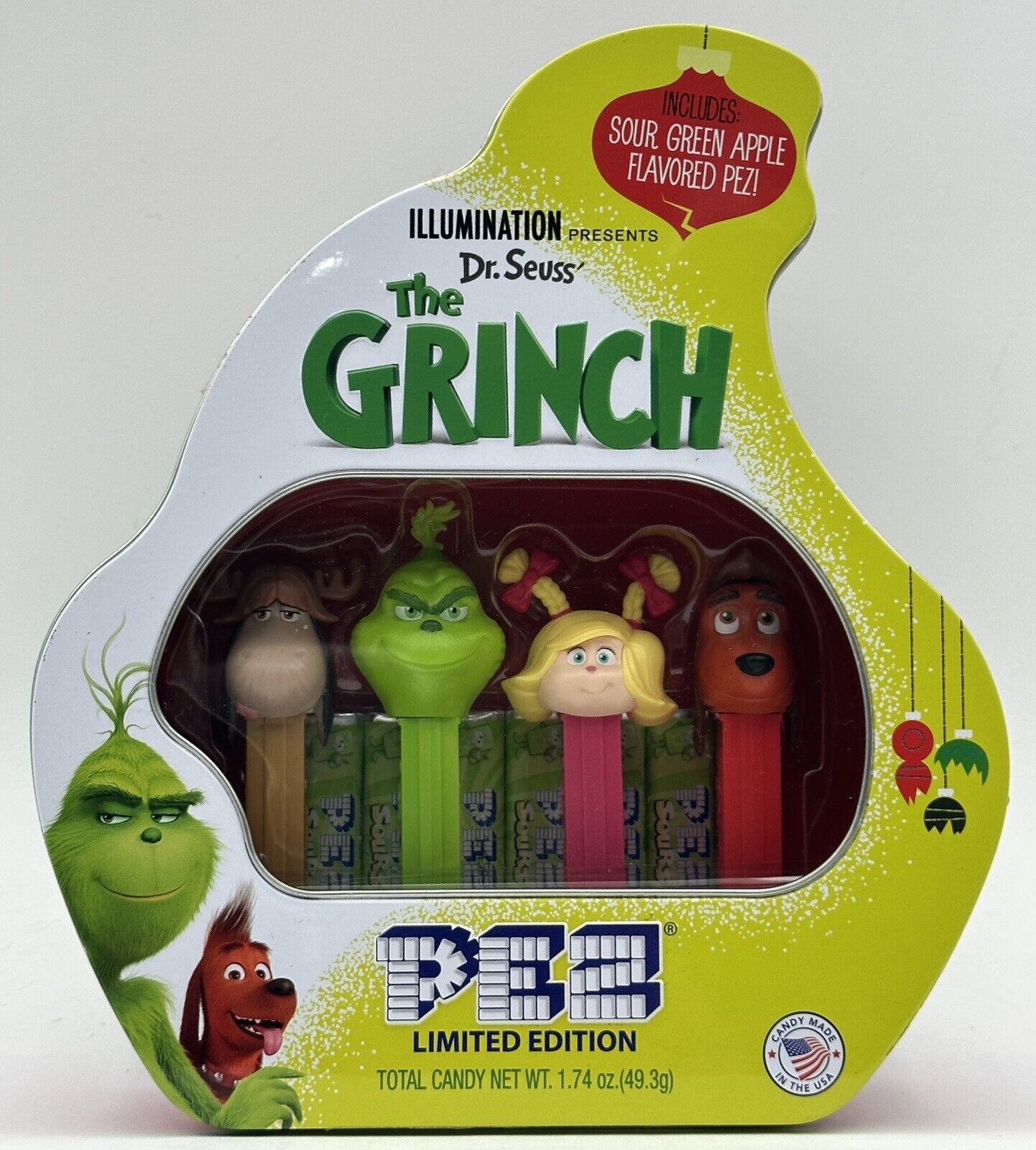 Pez Dr Seuss The Grinch Christmas Gift Tin with 4 Candy Dispensers