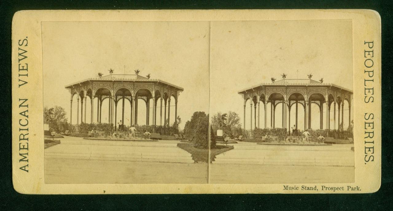 a768, American Views Stereoview, # -, Music Stand in Prospect Park, NY, 1880s