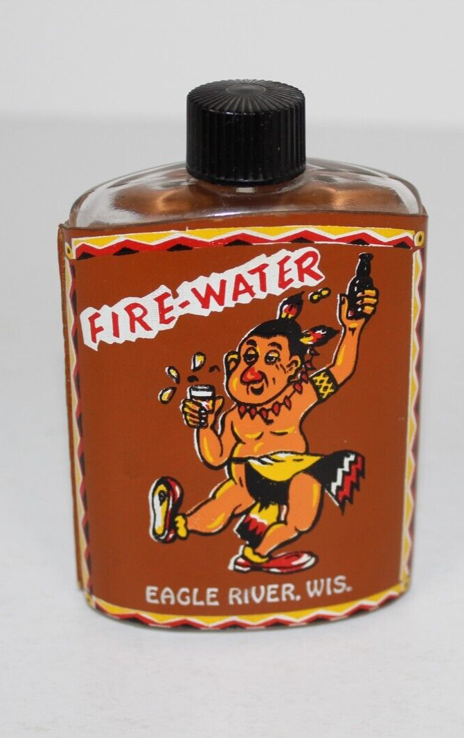 Eagle River, Wisconsin Souvenir - Fire Water Bottle with Comic Indian