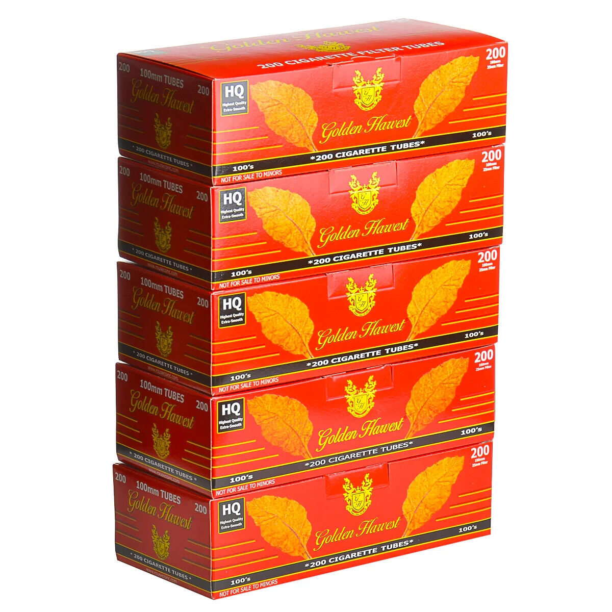 Golden Harvest RED Cigarette Filter Tubes - 100mm 200ct Per Box [50-Boxes]