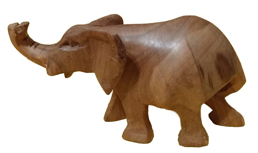 VINTAGE Wooden Elephant Statue Hand Carved SOLID Wood NO Tusks 4\