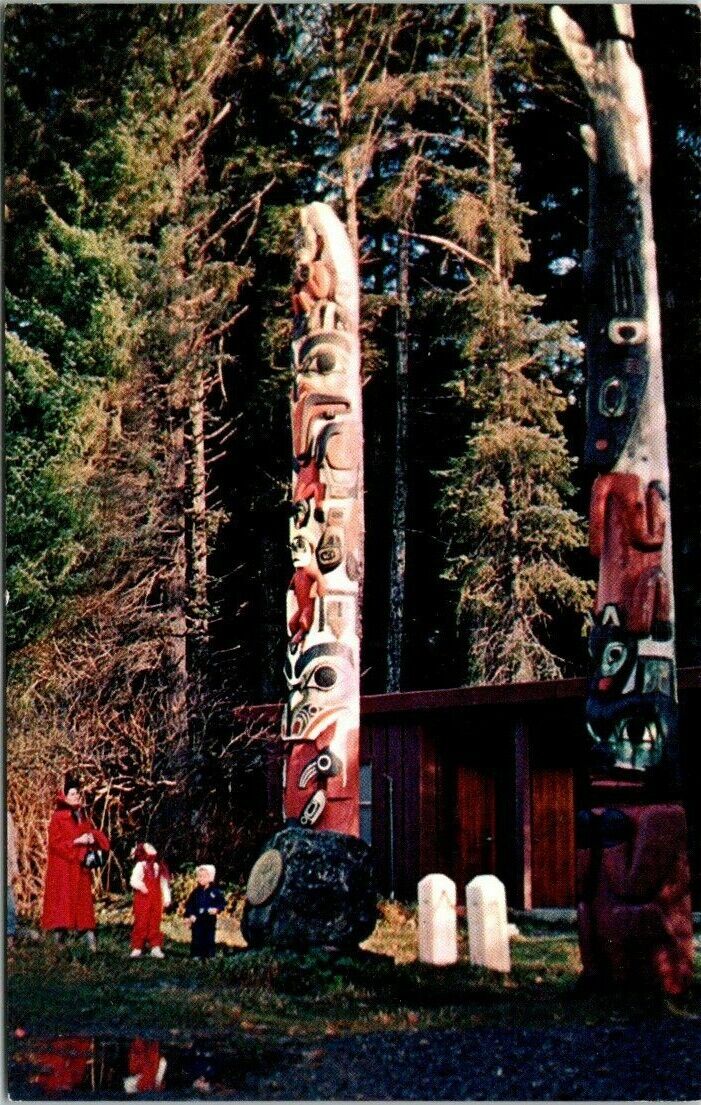 Beautiful  Forest Totem Pole in Sitka Alaska Vintage Postcard