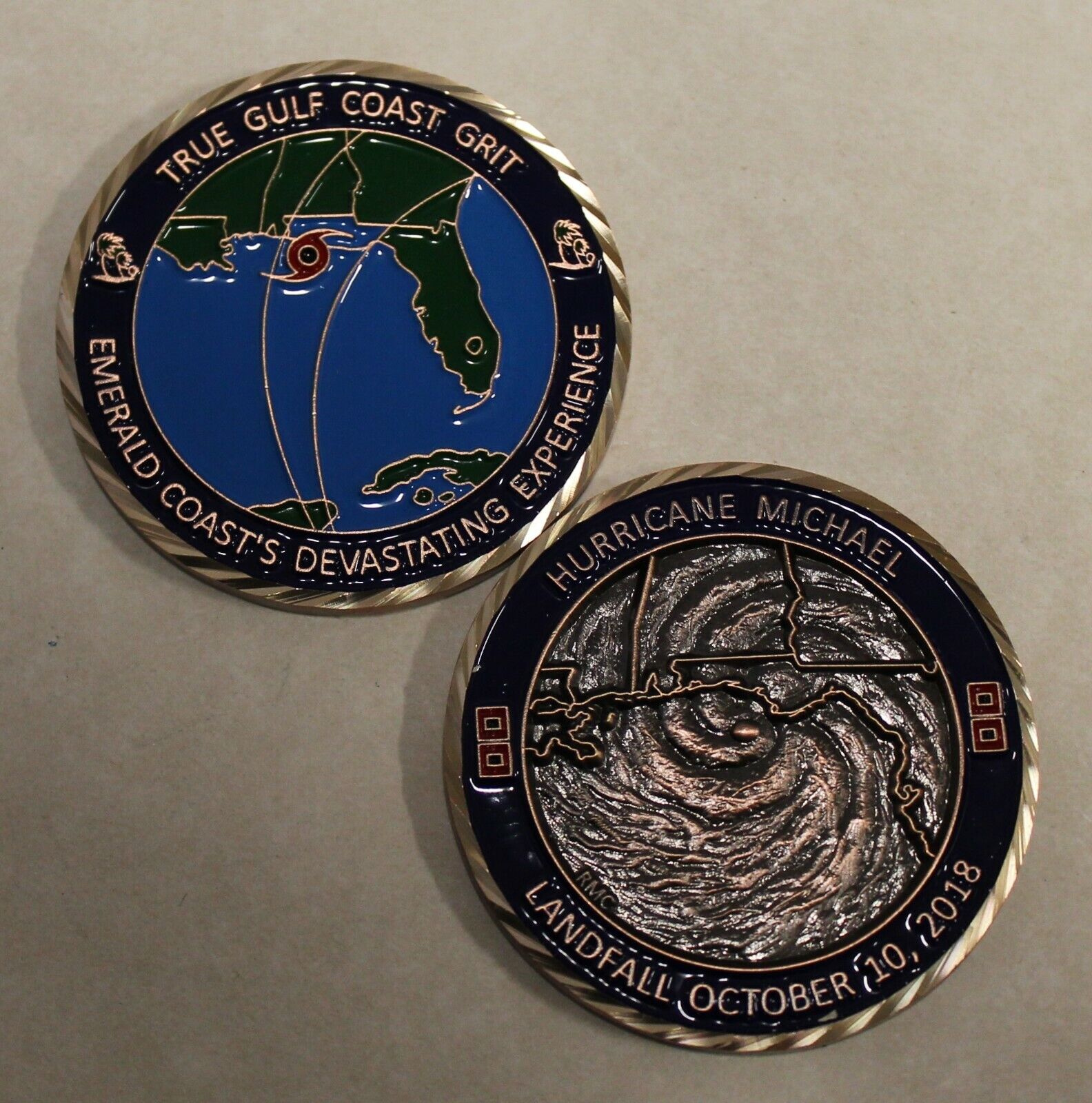 Hurricane Michael Panhandle Bay County & 850 Antique Copper Challenge Coin
