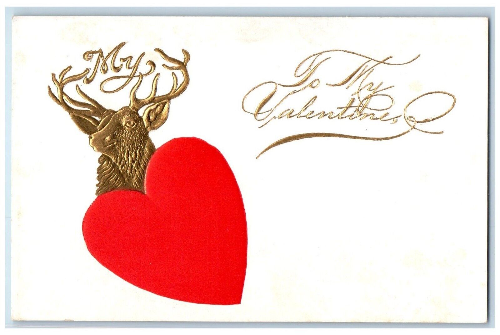 c1905 Valentine Heart BPOE Elk Airbrushed Embossed Posted Antique Postcard