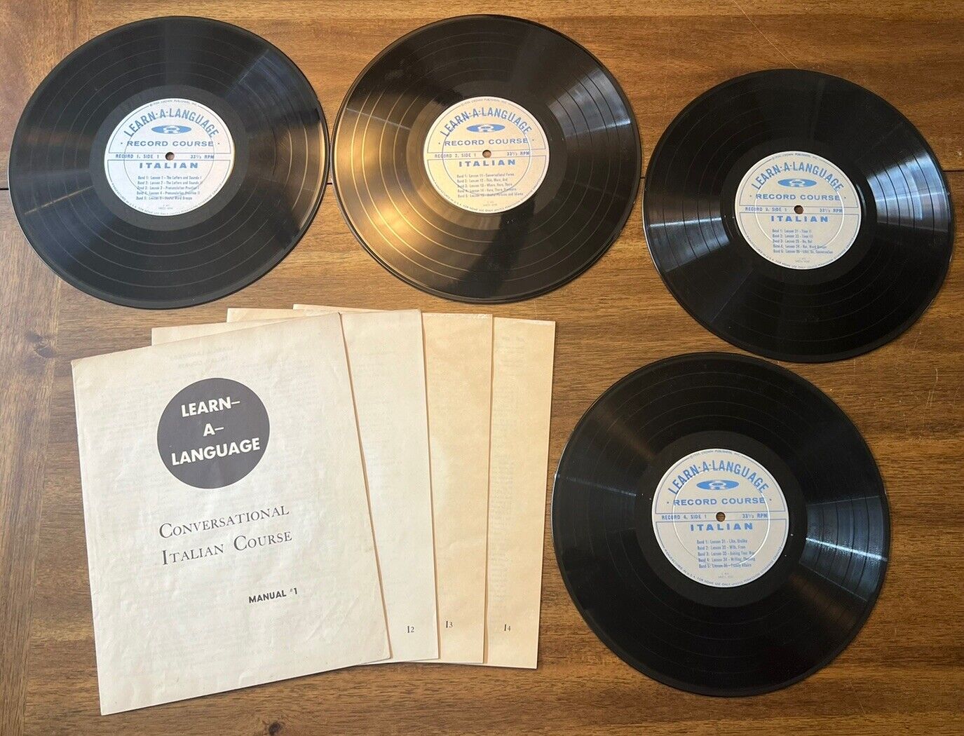 1956 Learn A Language Course Records Vinyl Set 4 Italian - English Home Course 