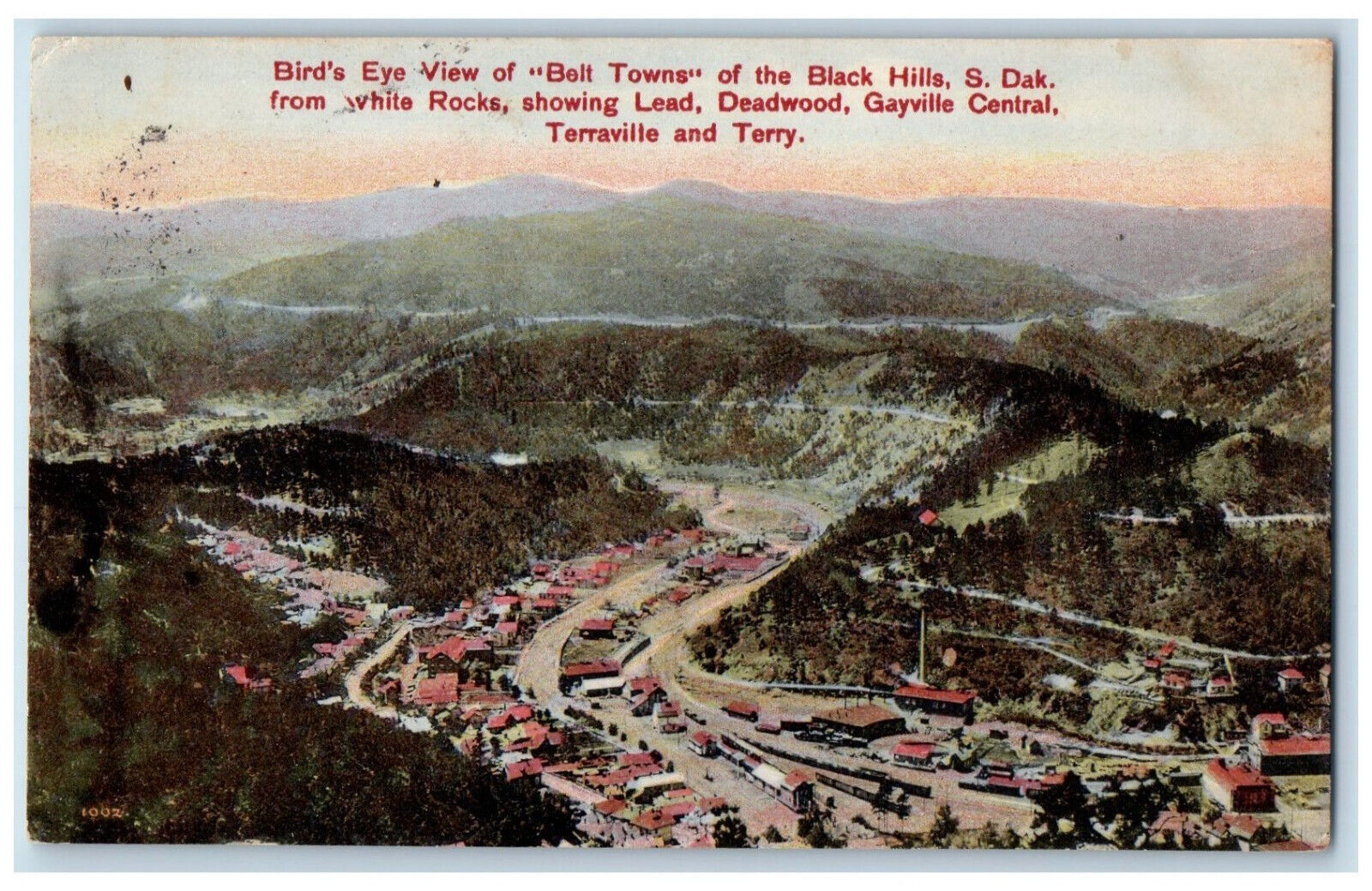 c1910 Bird\'s Eye View of Belt Towns Black Hill SD Spearfish SD Antique Postcard