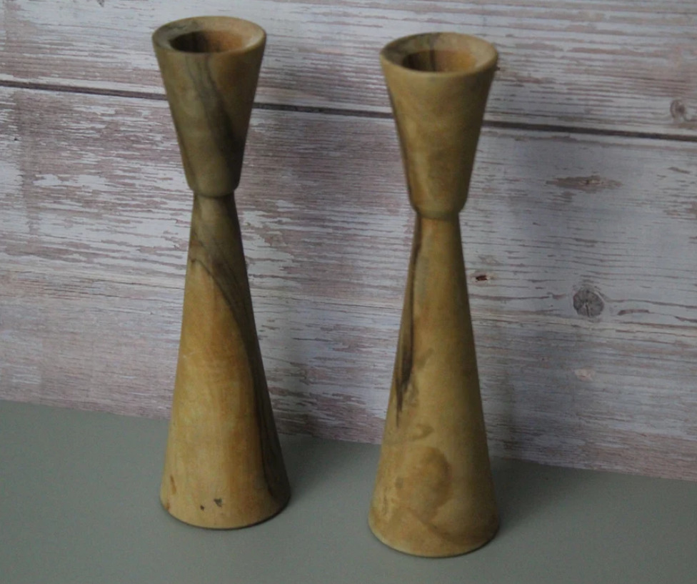 Pair MCM Wood Candle Holders Sticks Minimalist Mid Century Modern Unique