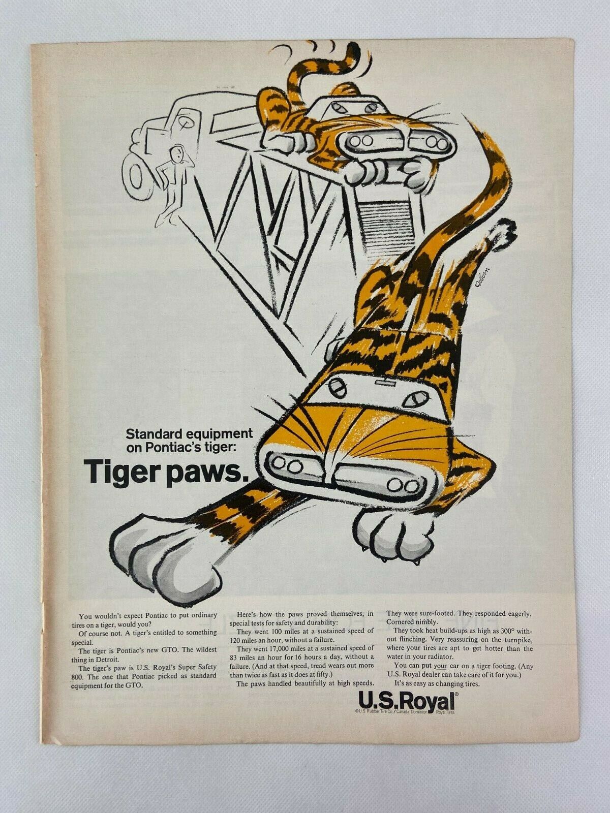 US Royal Rubber Tire Tiger Paws Magazine Ad 10.75 x 13.75 
