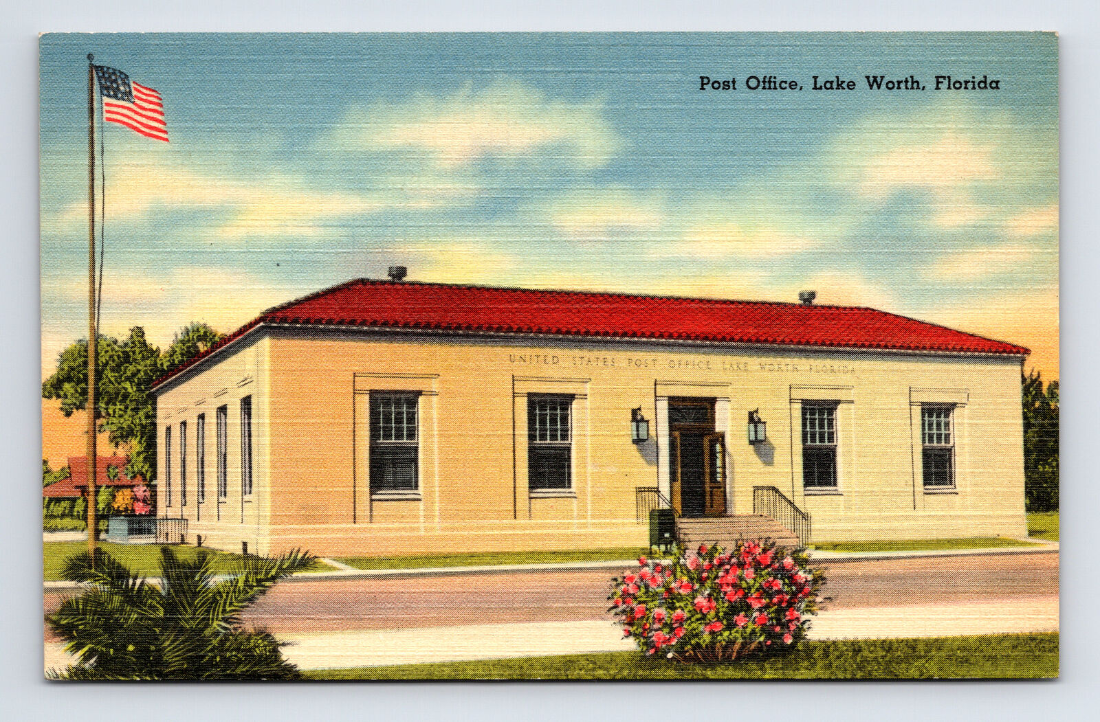 Linen Postcard Lake Worth FL Florida Post Office