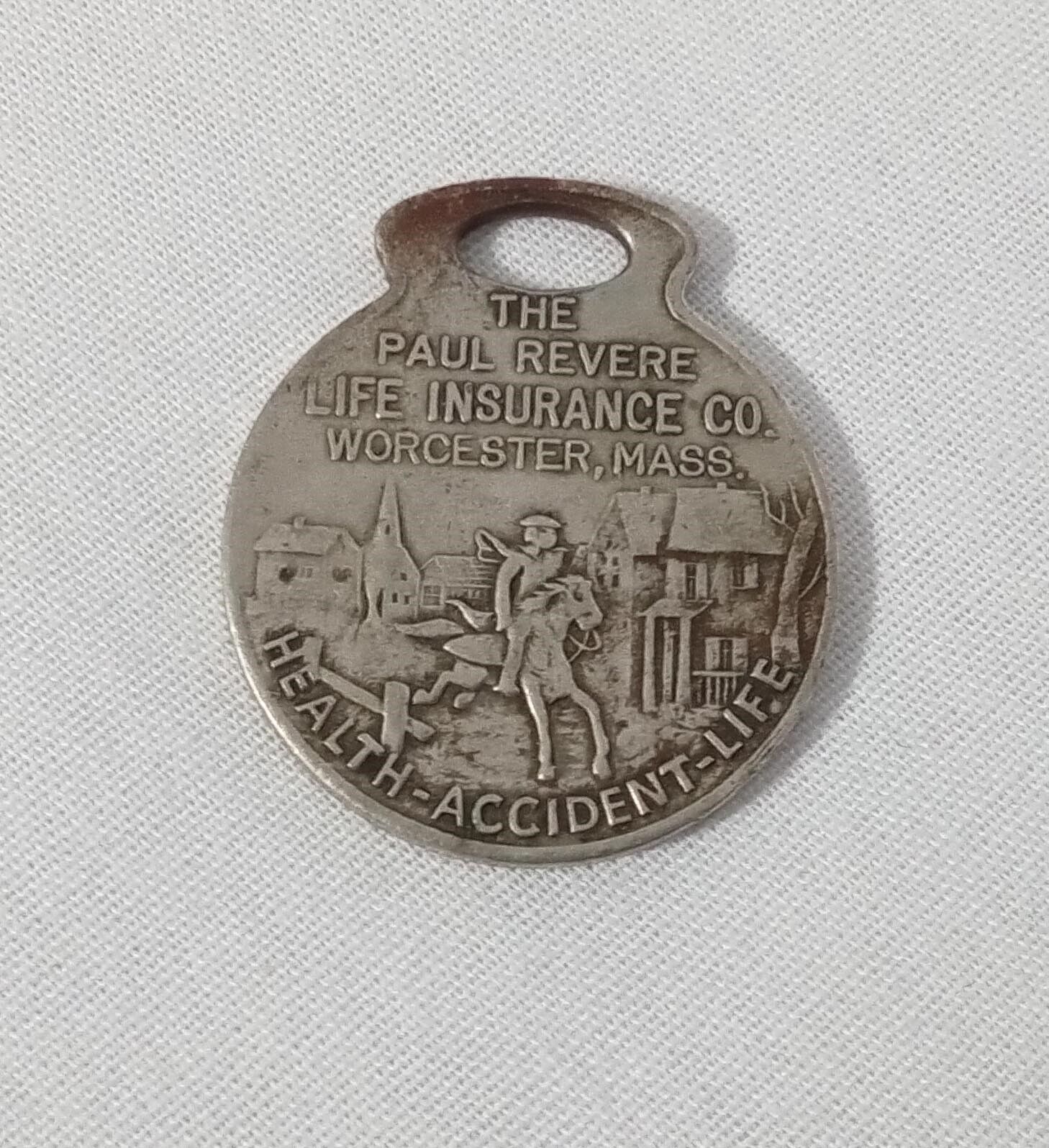Antique Paul Revere Life Insurance Co Keychain Fob ID Tag Vintage