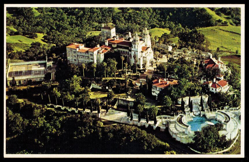 SAN SIMEON, CALIFORNIA - Hearst Castle - aerial view - Unused Scenic Postcard