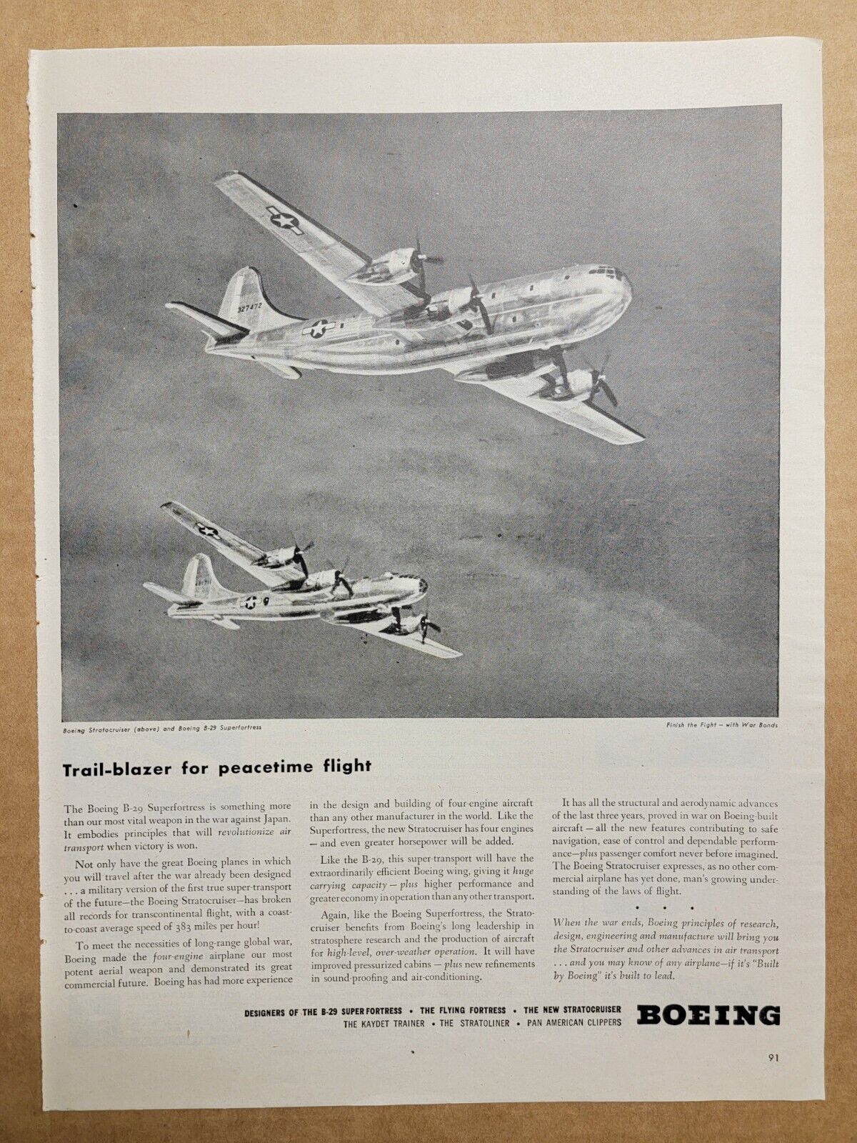 NOSTALGIC 1945 Print Ad Advertisement Boeing Aircraft B-29 Super Fortress 