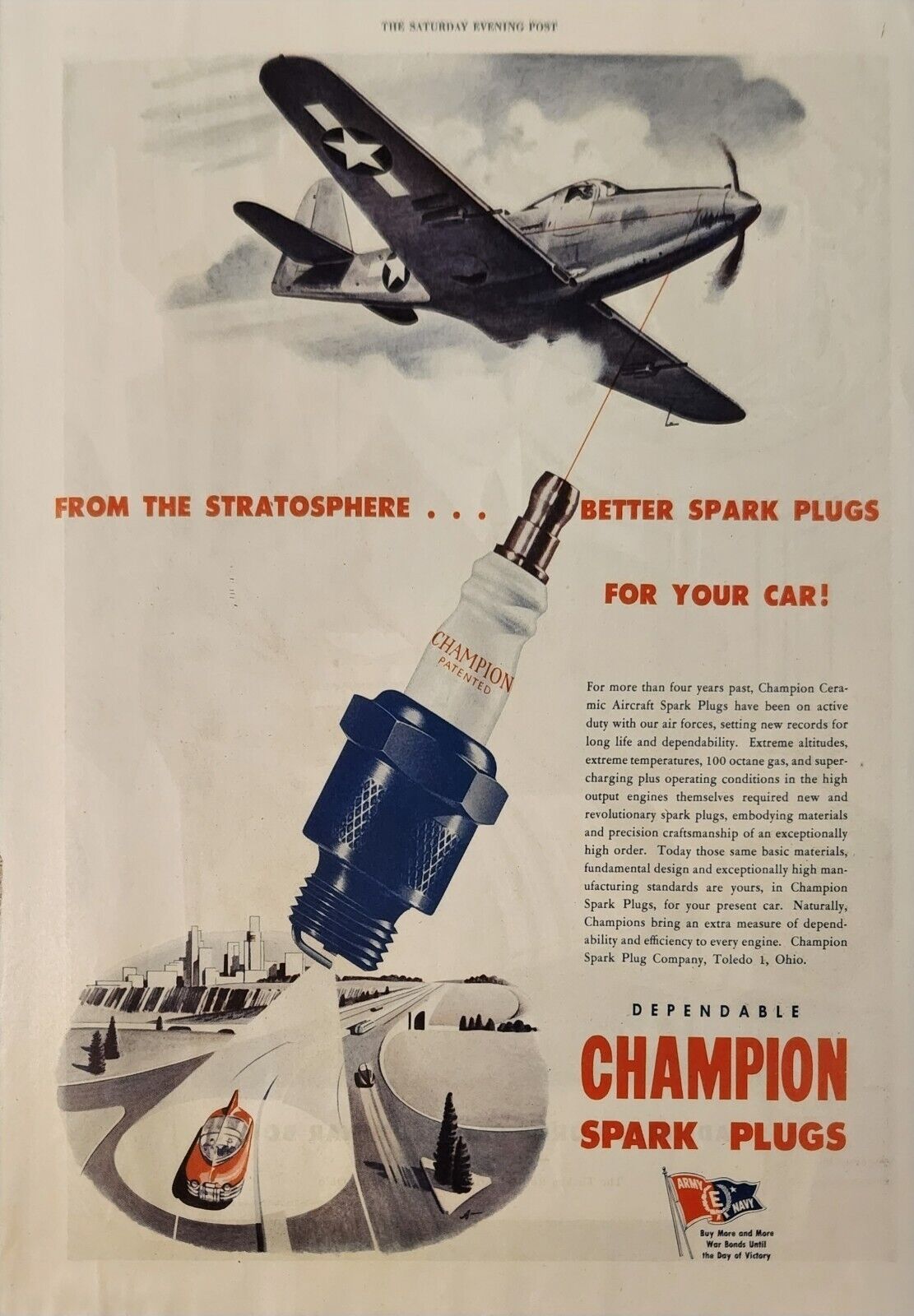 1945 Champion Spark Plugs Vintage Ad from the stratosphere