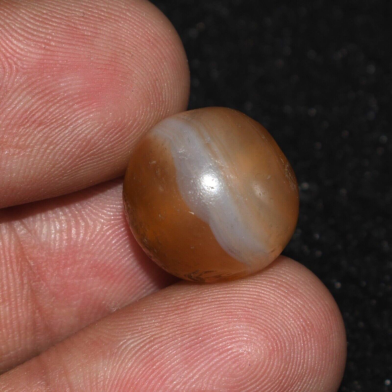 Ancient Round Banded Carnelian Stone Dzi Bead with Stripe in Perfect Condition