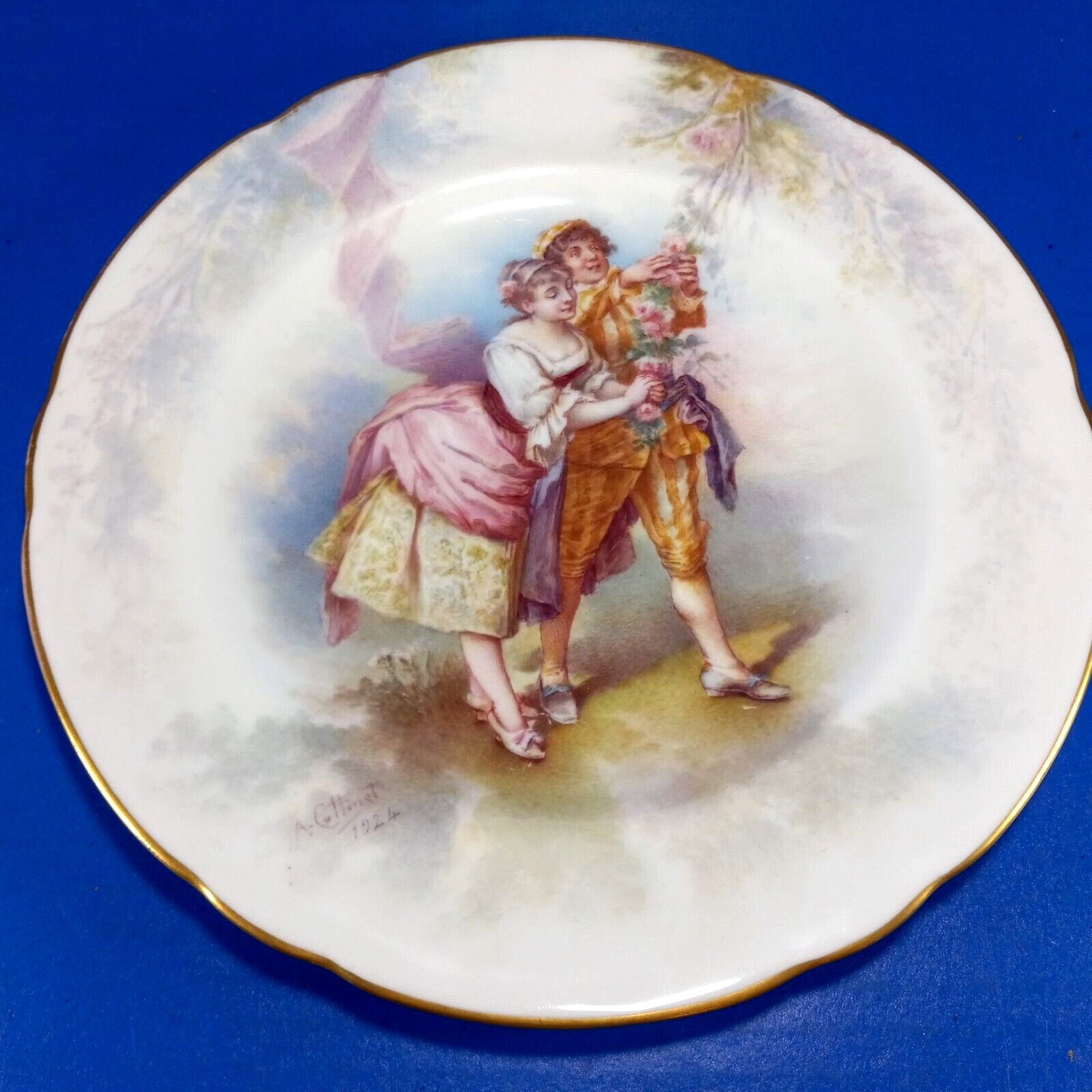 Antique Cauldon Hand Painted Plate Courting Couple Dated 1924 Signed