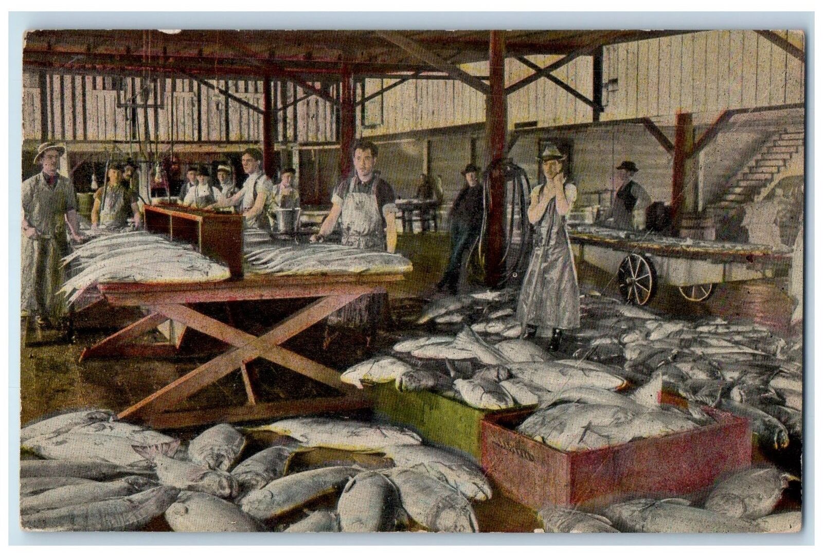 c1910s Fish Market Interior Occupational Scene Unposted Vintage Postcard