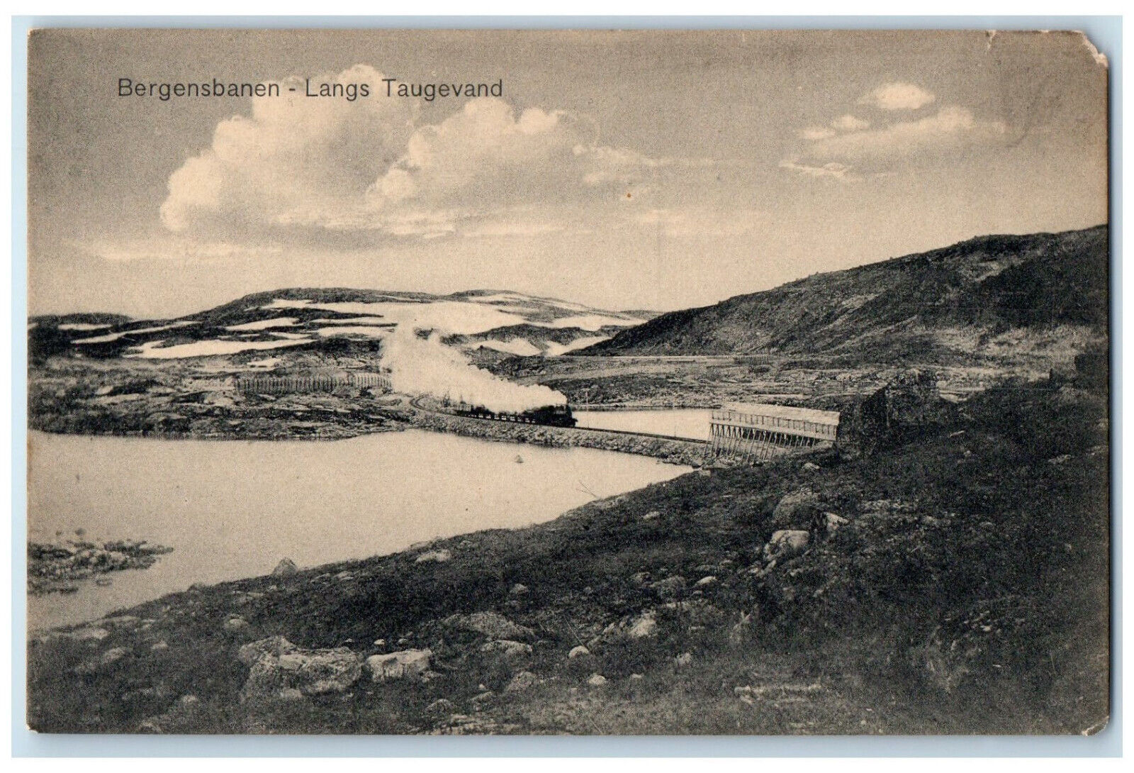 c1910 River Train Locomotive Bergensbanen-Langs Taugevand Norway Postcard