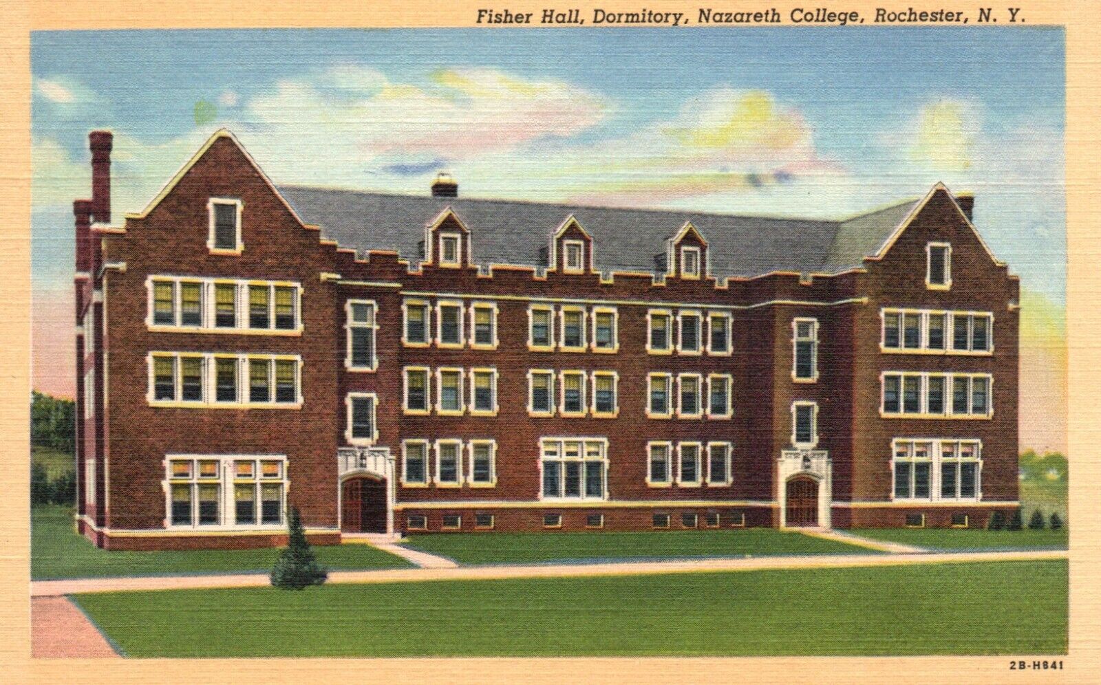 Postcard NY Rochester Nazareth College Fisher Hall Dorm Linen Vintage PC b8026