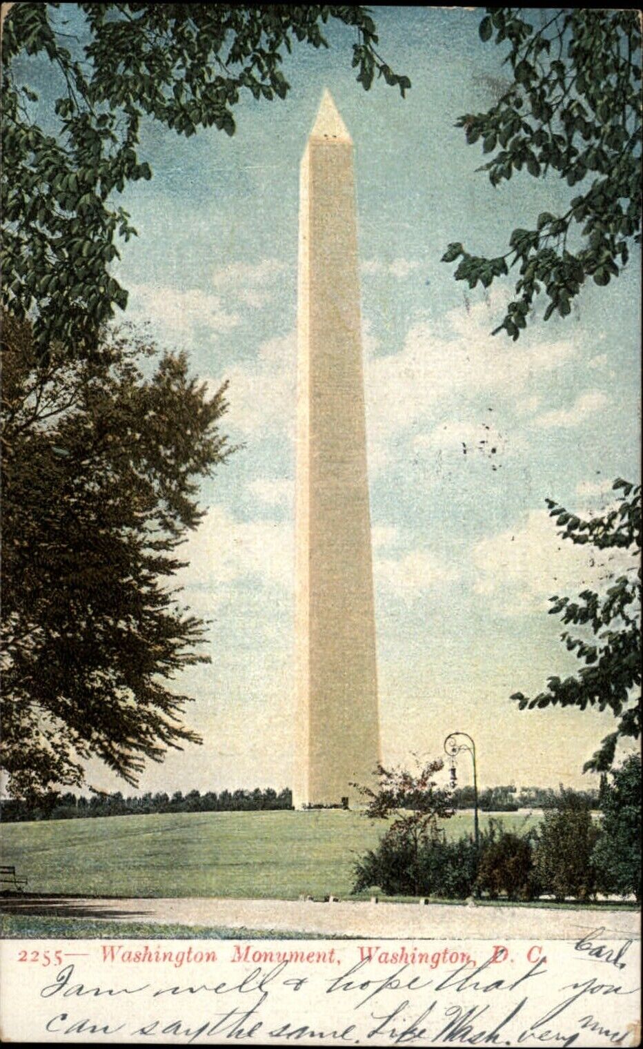Washington DC Washington Monument mailed 1908 UDB to Benton PA vintage postcard