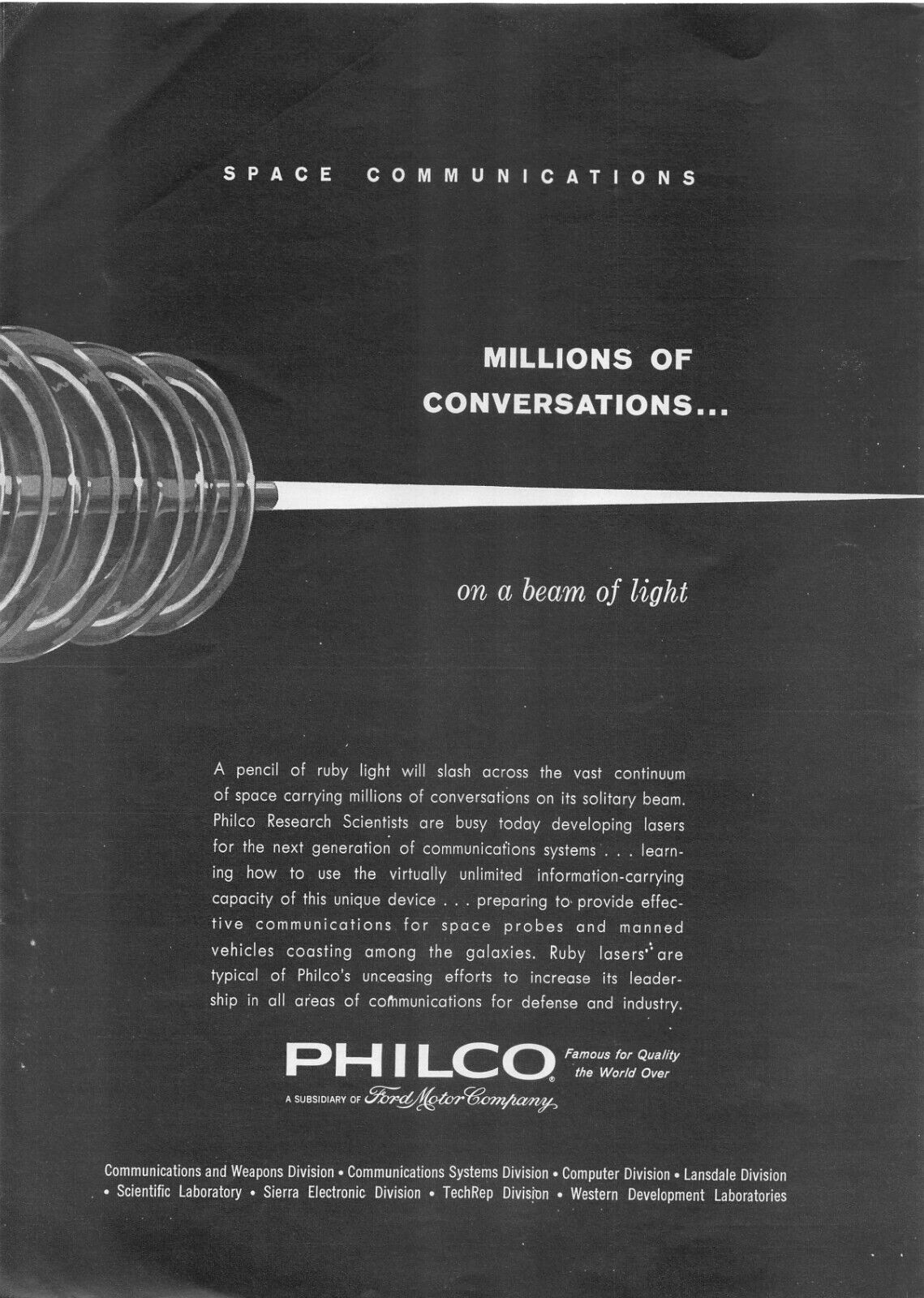 Space Probes Manned Vehicle Philco Laser Print Ad Vintage Mag Ford Motor Company