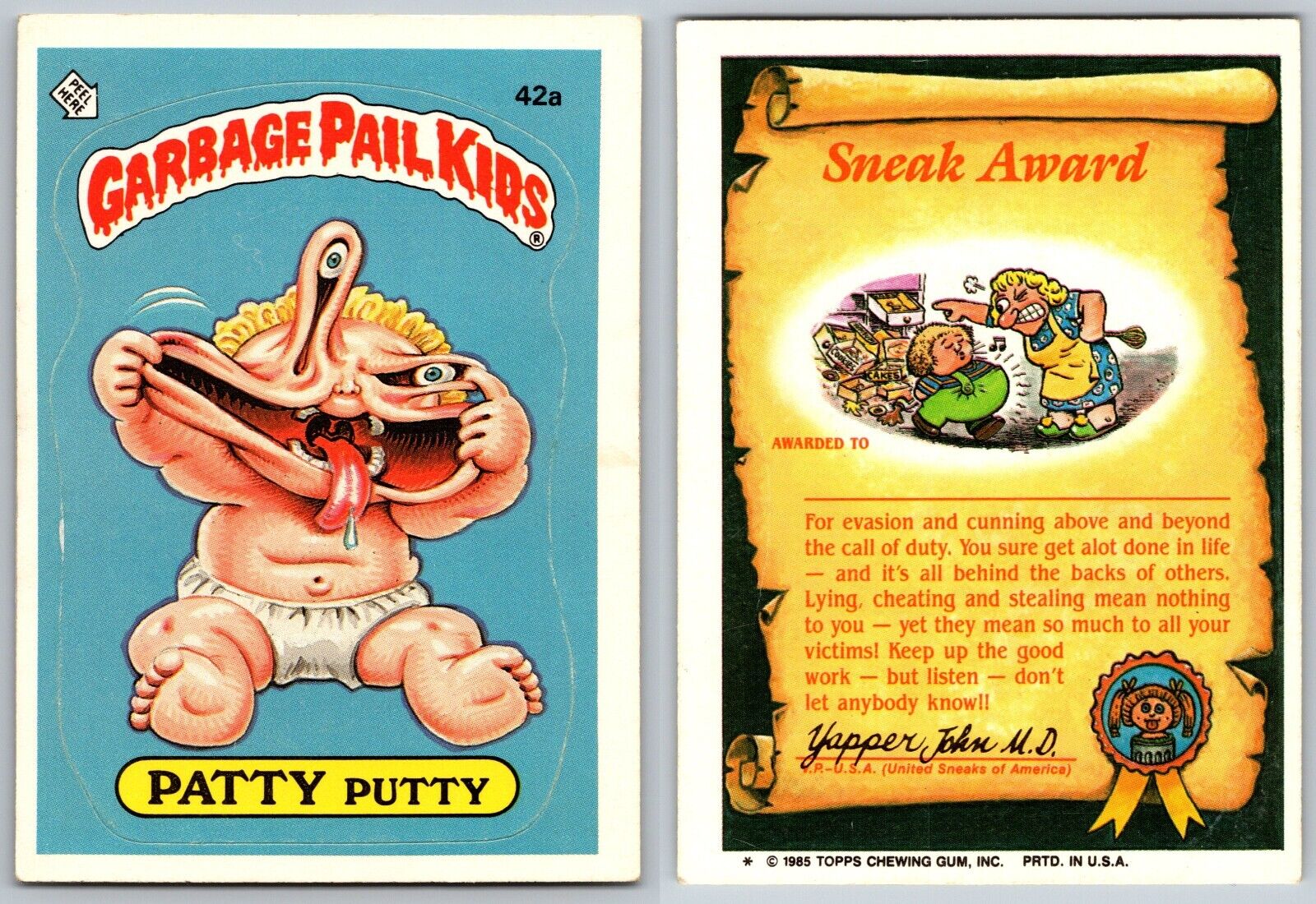 1985 Garbage Pail Kids GPK Series 2 OS2 Glossy SNEAK Back 1-Star PATTY Putty 42a