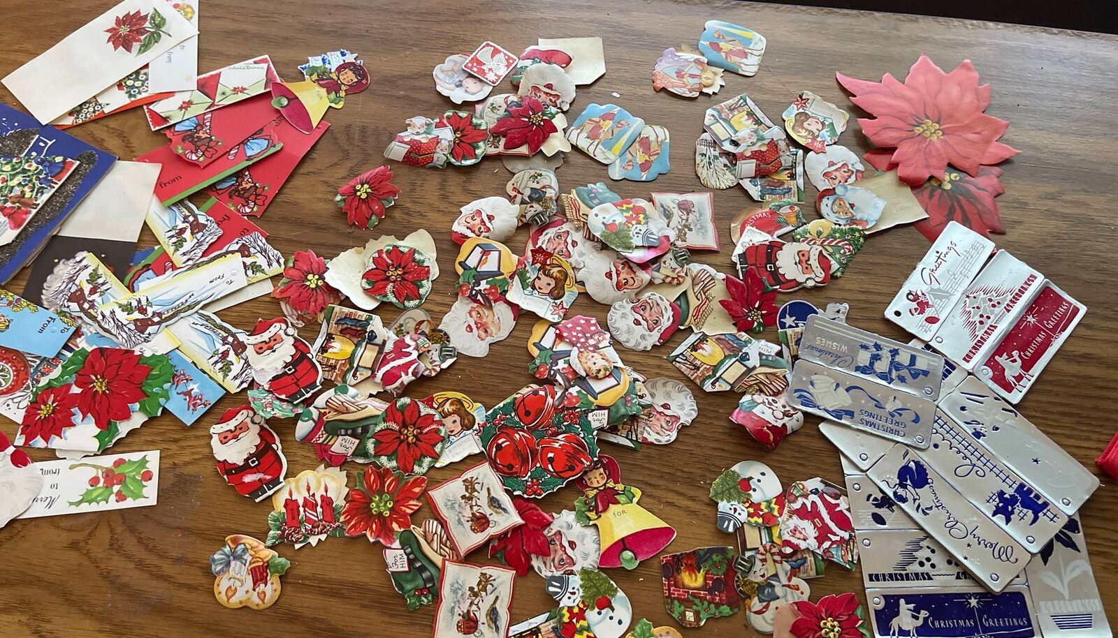 Large lot vintage mid-century modern Christmas tags and stickers