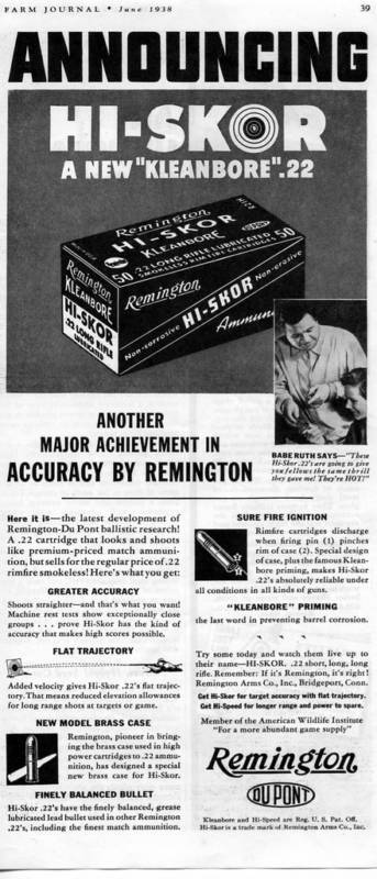 1938 Babe Ruth New York Yankees Remington .22 Ammo Vintage Print Ad Kleanbore