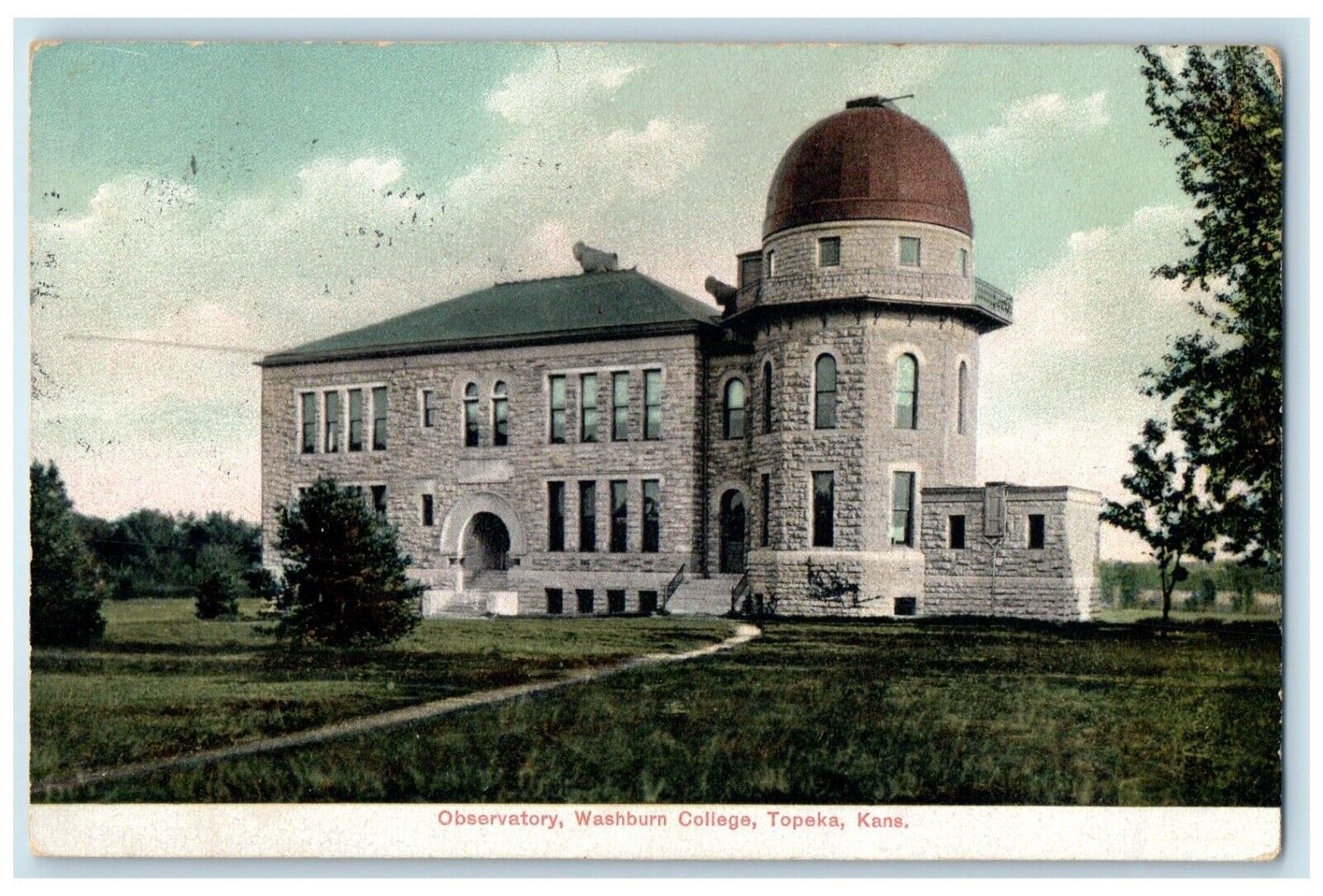 1909 Observatory Washburn College Exterior View Building Topeka Kansas Postcard