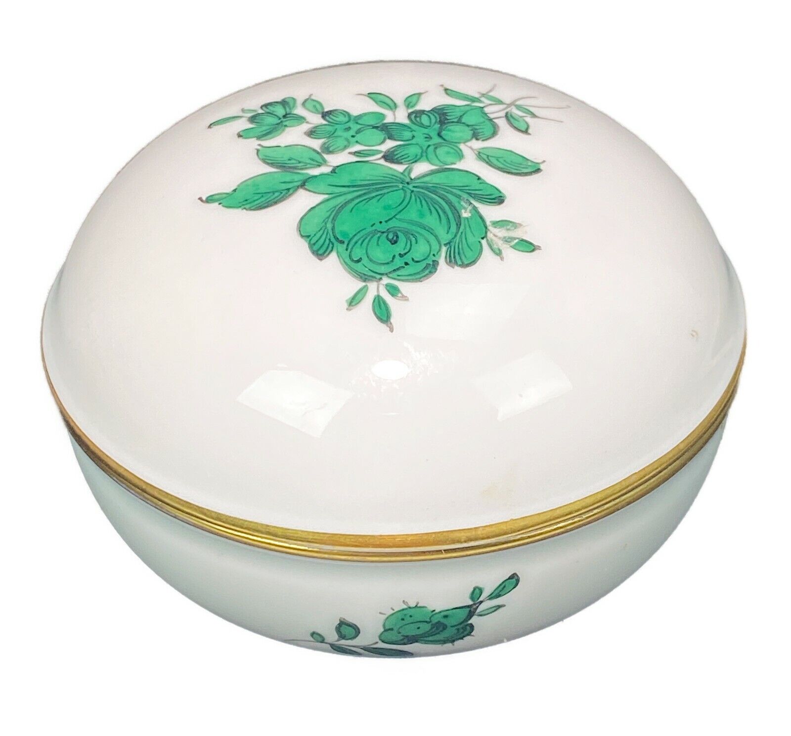 Wien Augarten Porcelain Wien Austria Trinket Dish Green Rose Flowers 2.75” x H2”